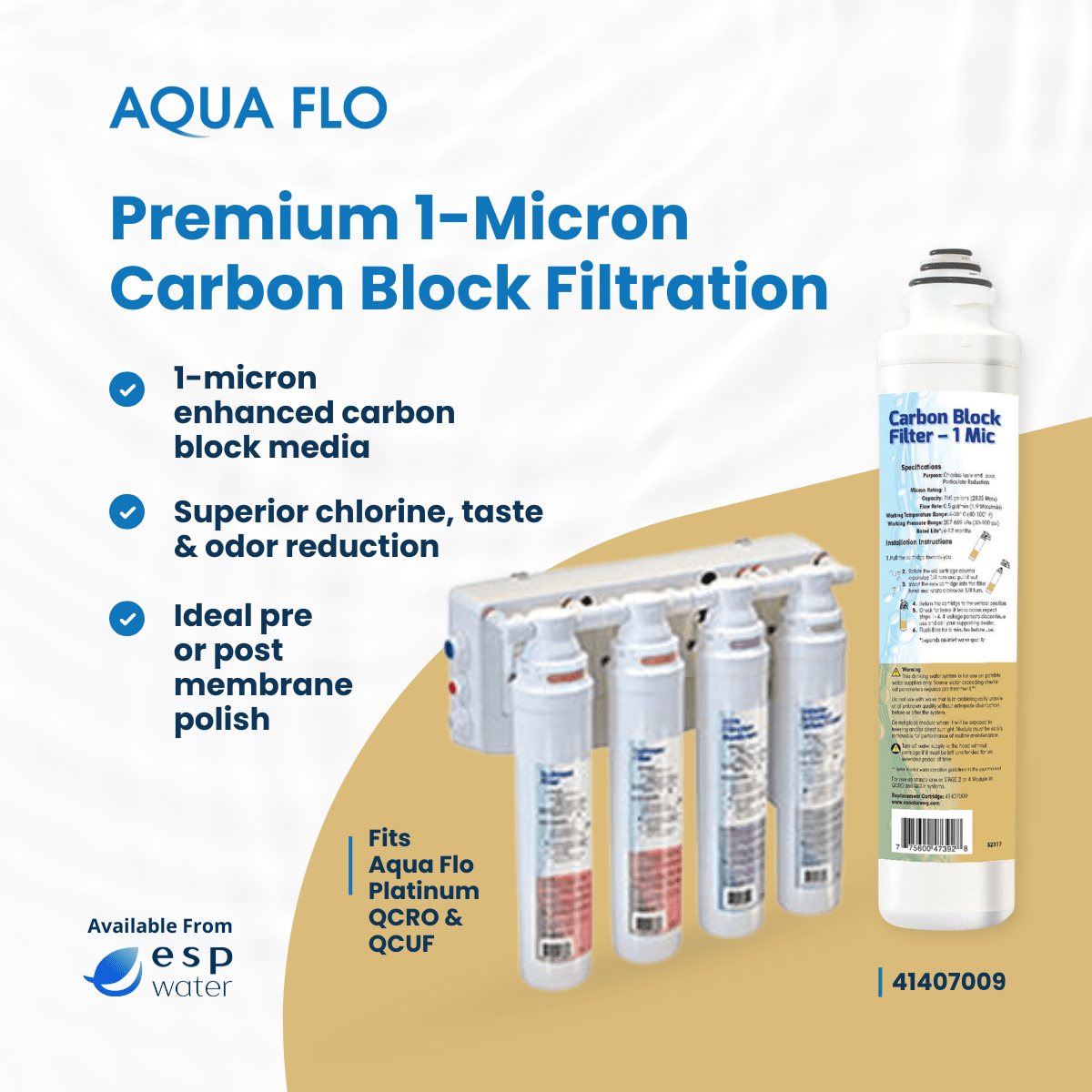 Aqua Flo 41407009 Carbon Block Quick Change Filter 1 Micron 41407009 - ESP Water