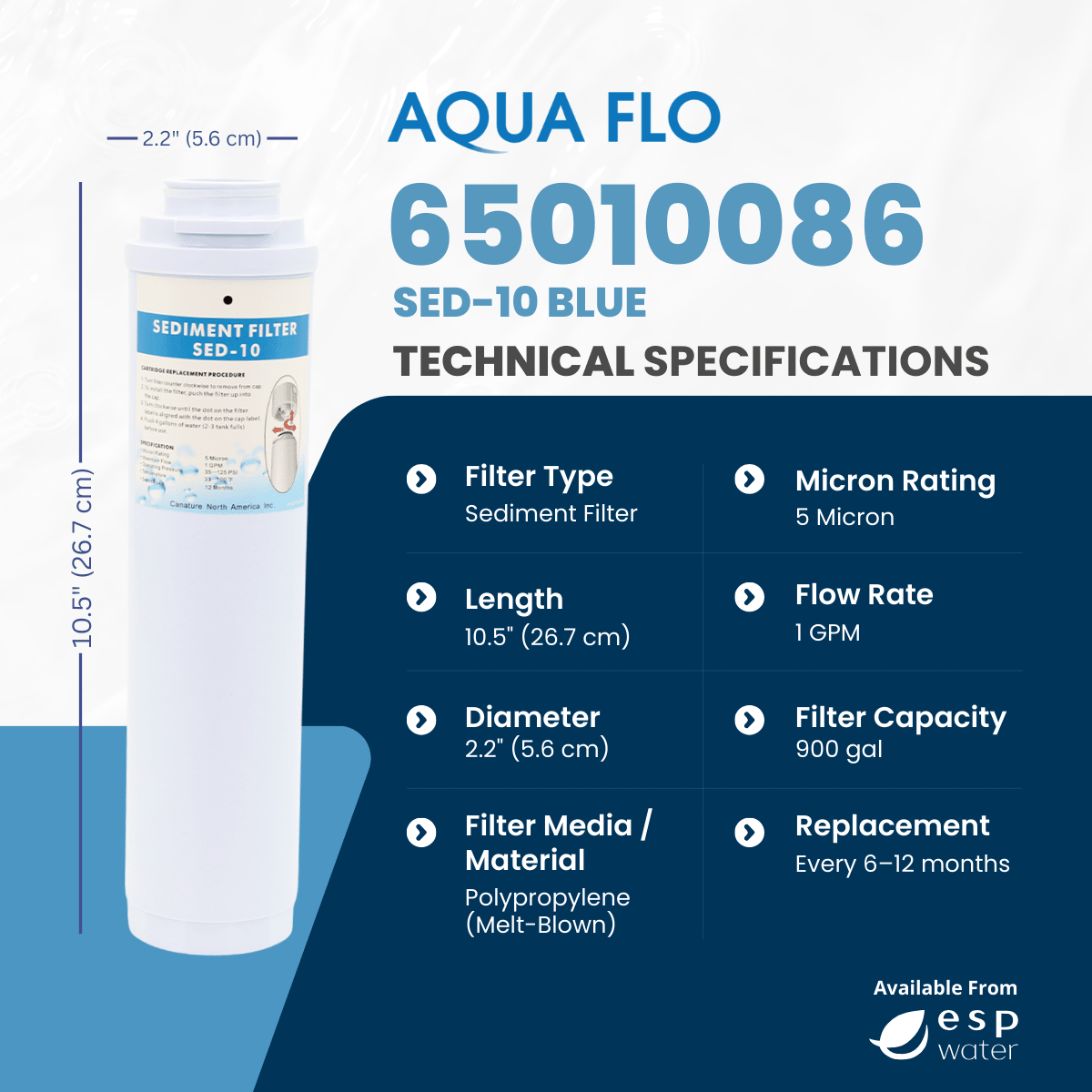 Aqua Flo 65010086 SED - 10 Blue RO Sediment Filter 5 Micron 65010086 - ESP Water