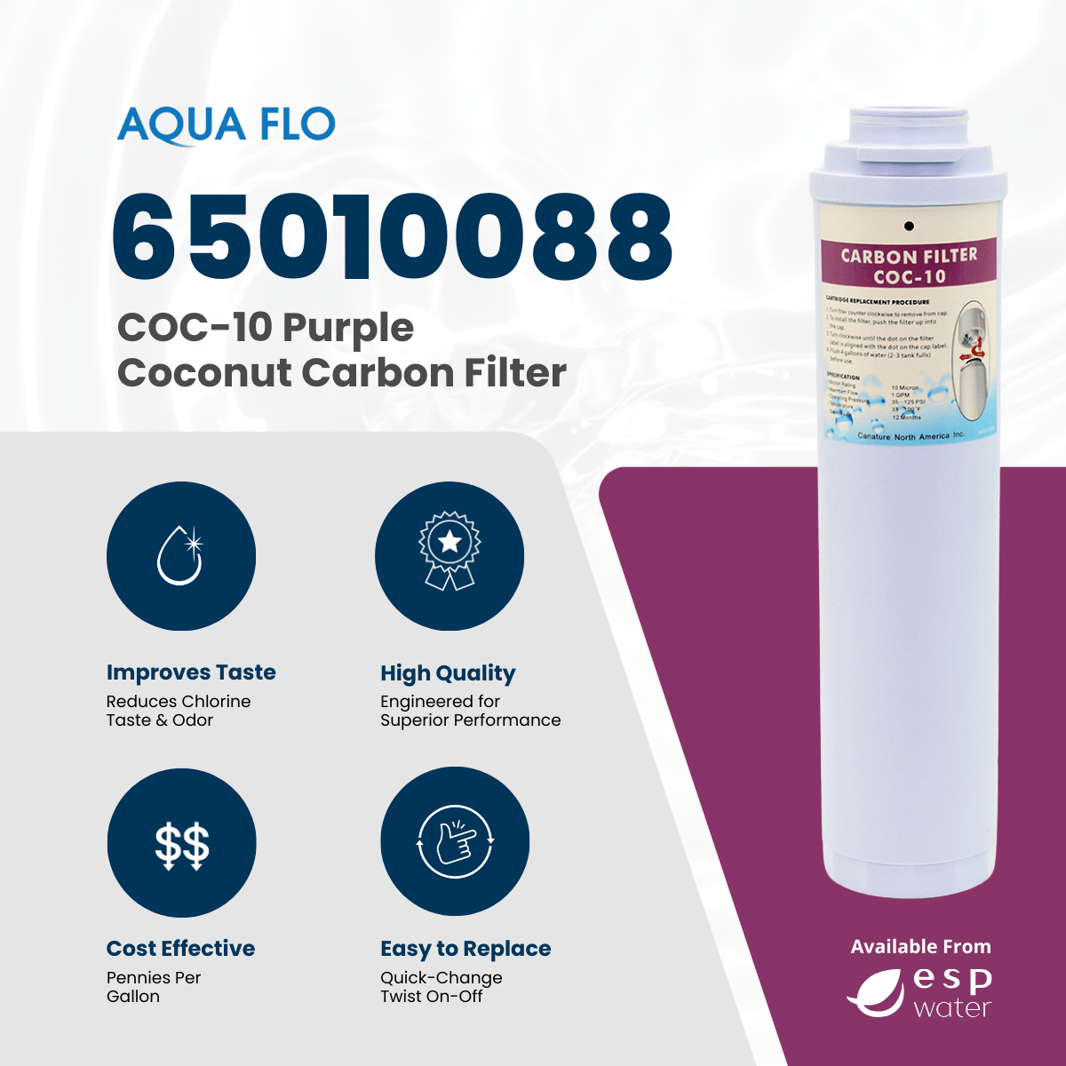 Aqua Flo 65010088 COC - 10 Purple Activated Carbon Filter 10 Micron 65010088 - ESP Water