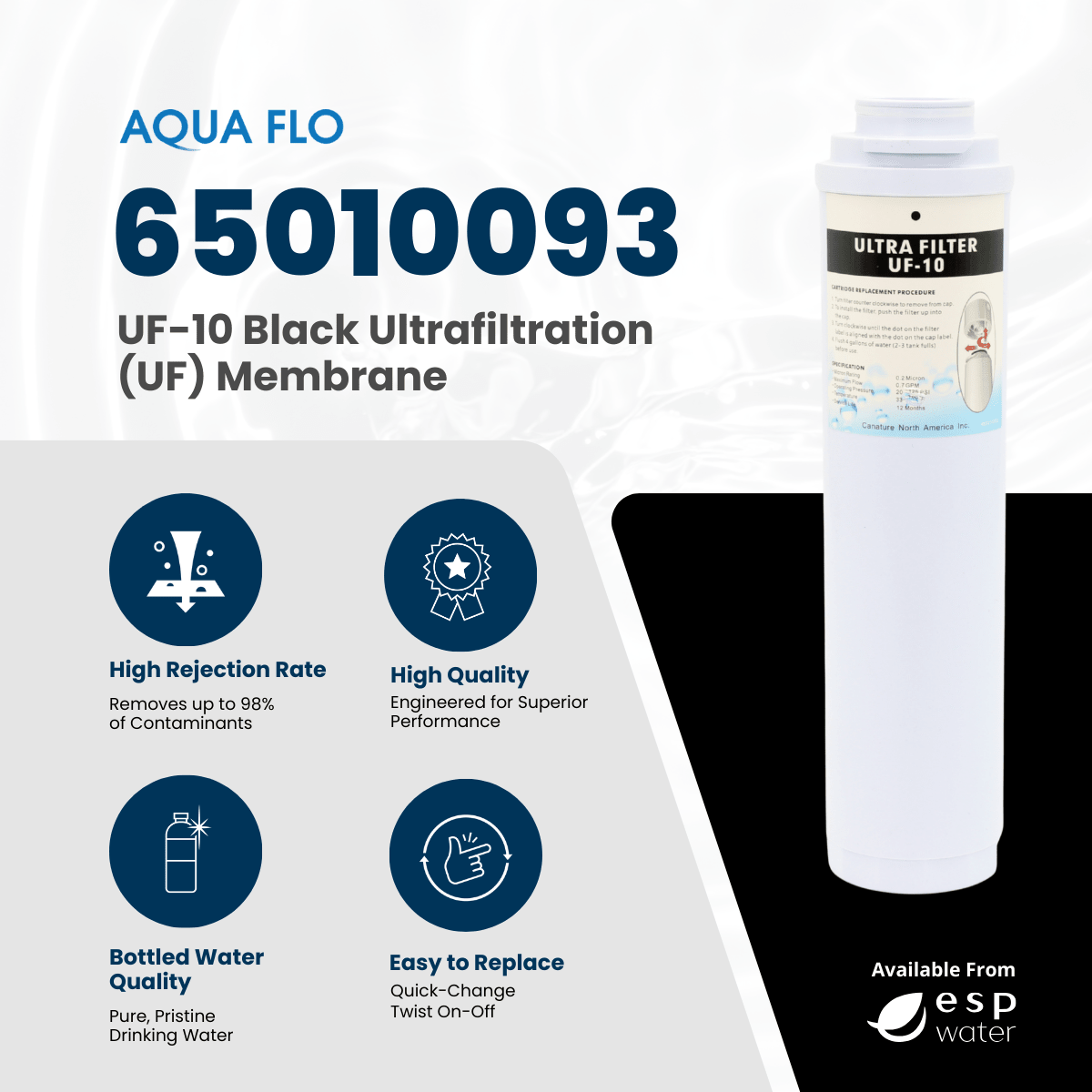 Aqua Flo 65010093 UF - 10 Black Ultrafiltration Membrane for 475QC Systems 65010093 - ESP Water