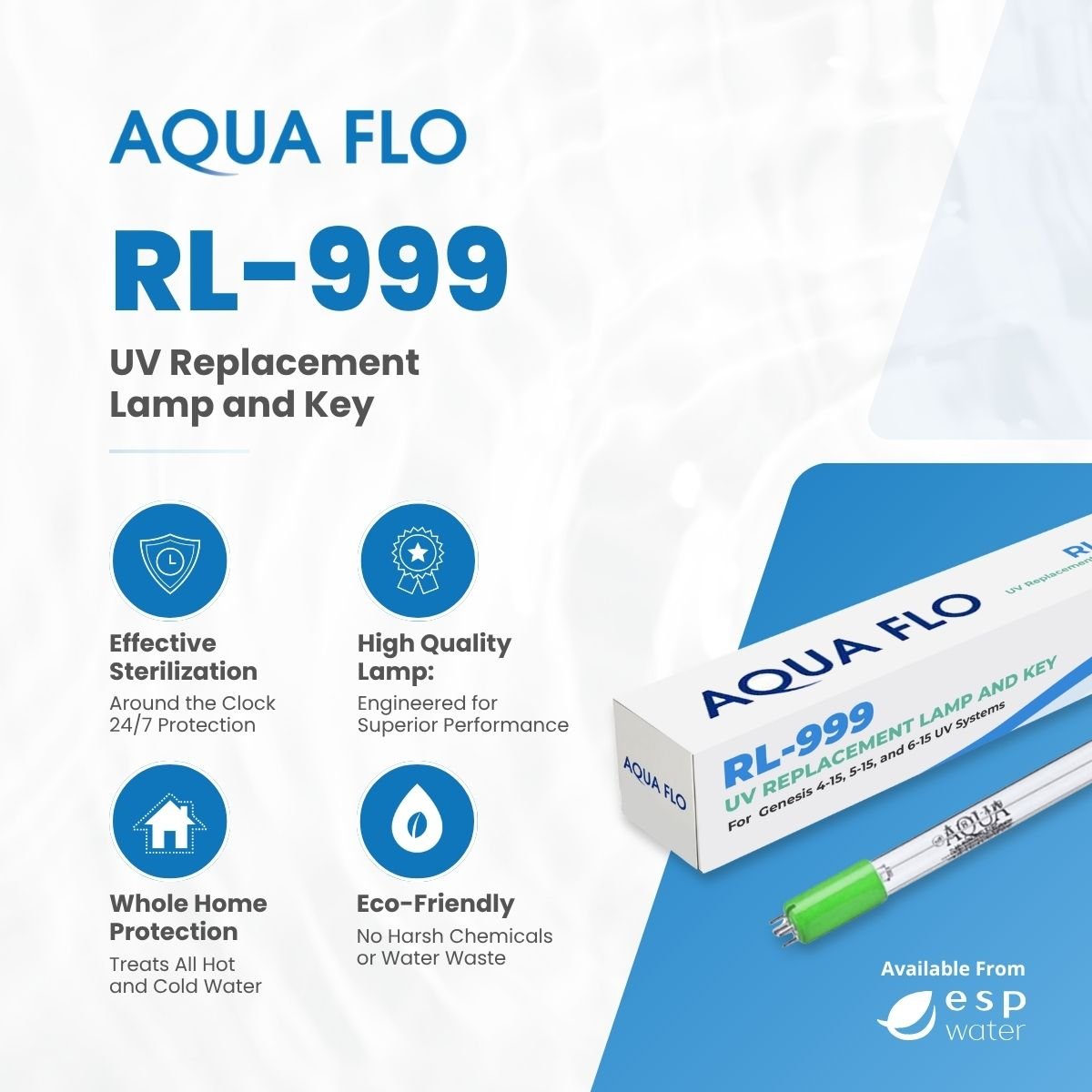 Aqua Flo RL - 999 UV Lamp 40040017 with Key, Fits Genesis GEN 4 - 15, 5 - 15, 6 - 15 40040017 - ESP Water