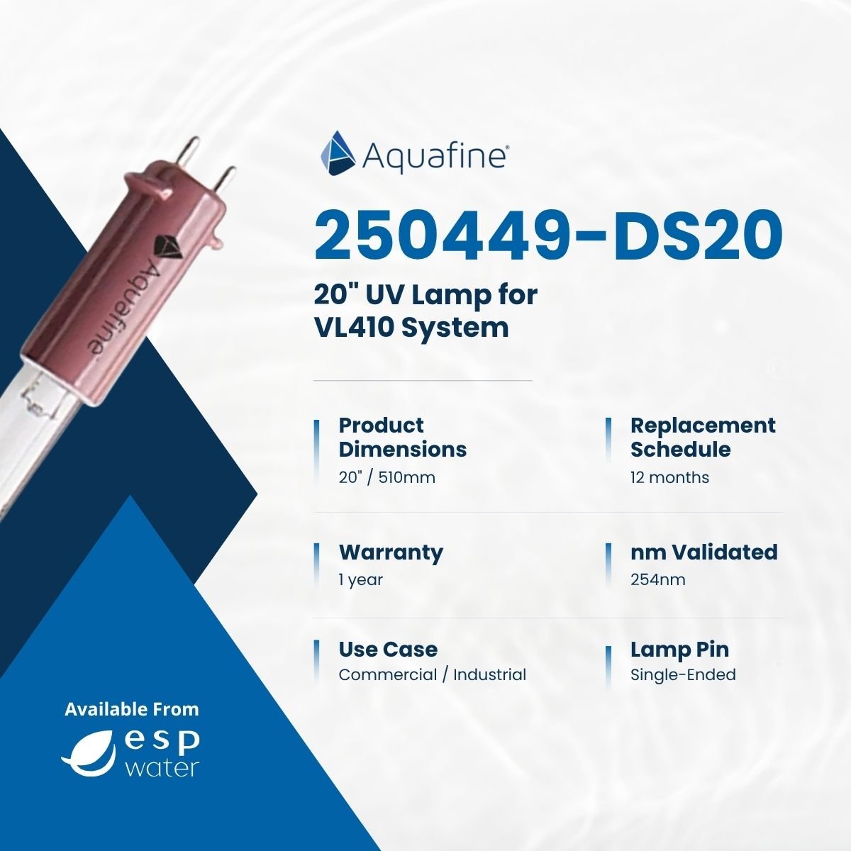Aquafine 250449 - DS20 UV Lamp 20 - Inch 254nm for VL410 250449-DS20 - ESP Water