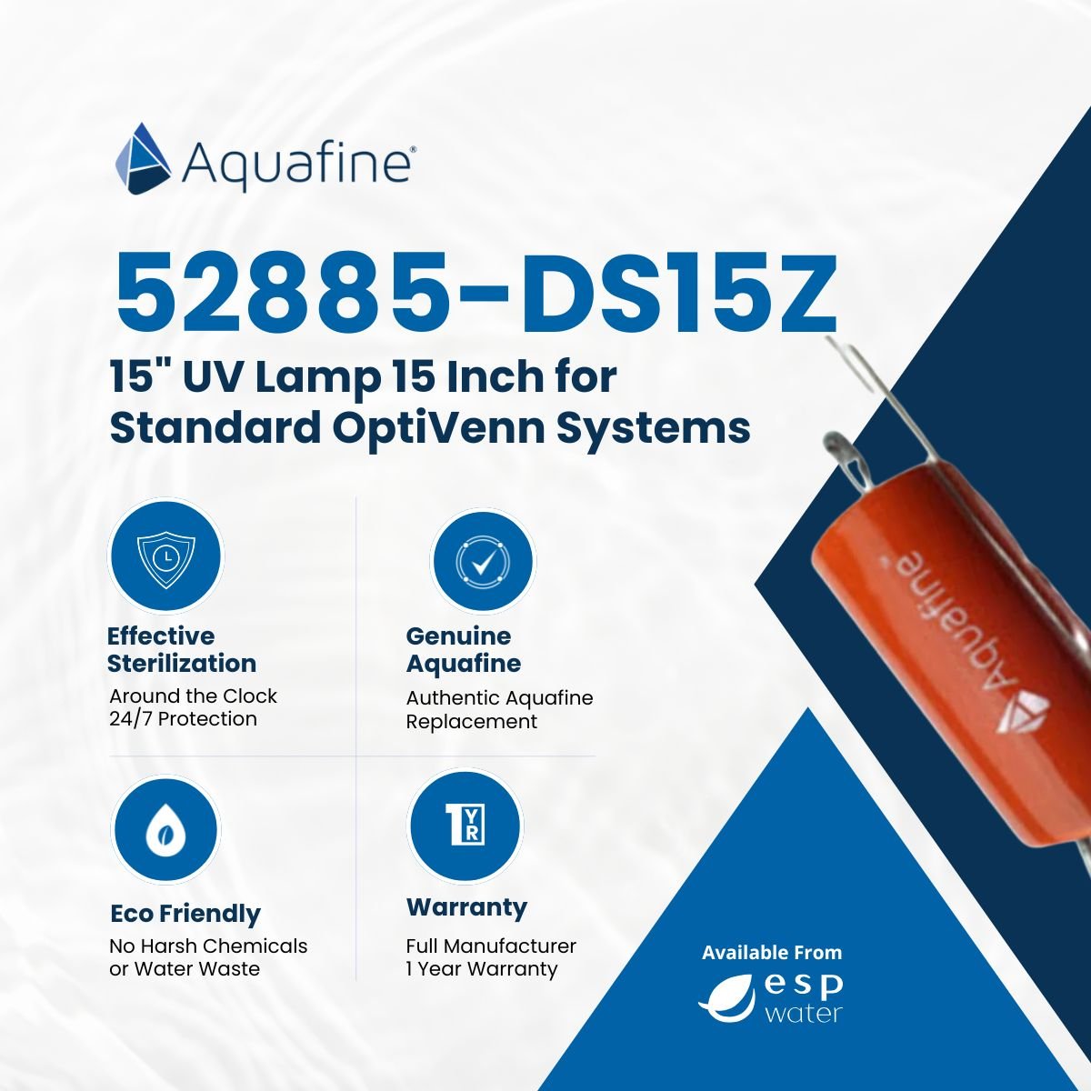 Aquafine 52885 - DS15Z UV Lamp 15 - Inch 254nm STD for OptiVenn UV System 52885-DS15Z - ESP Water