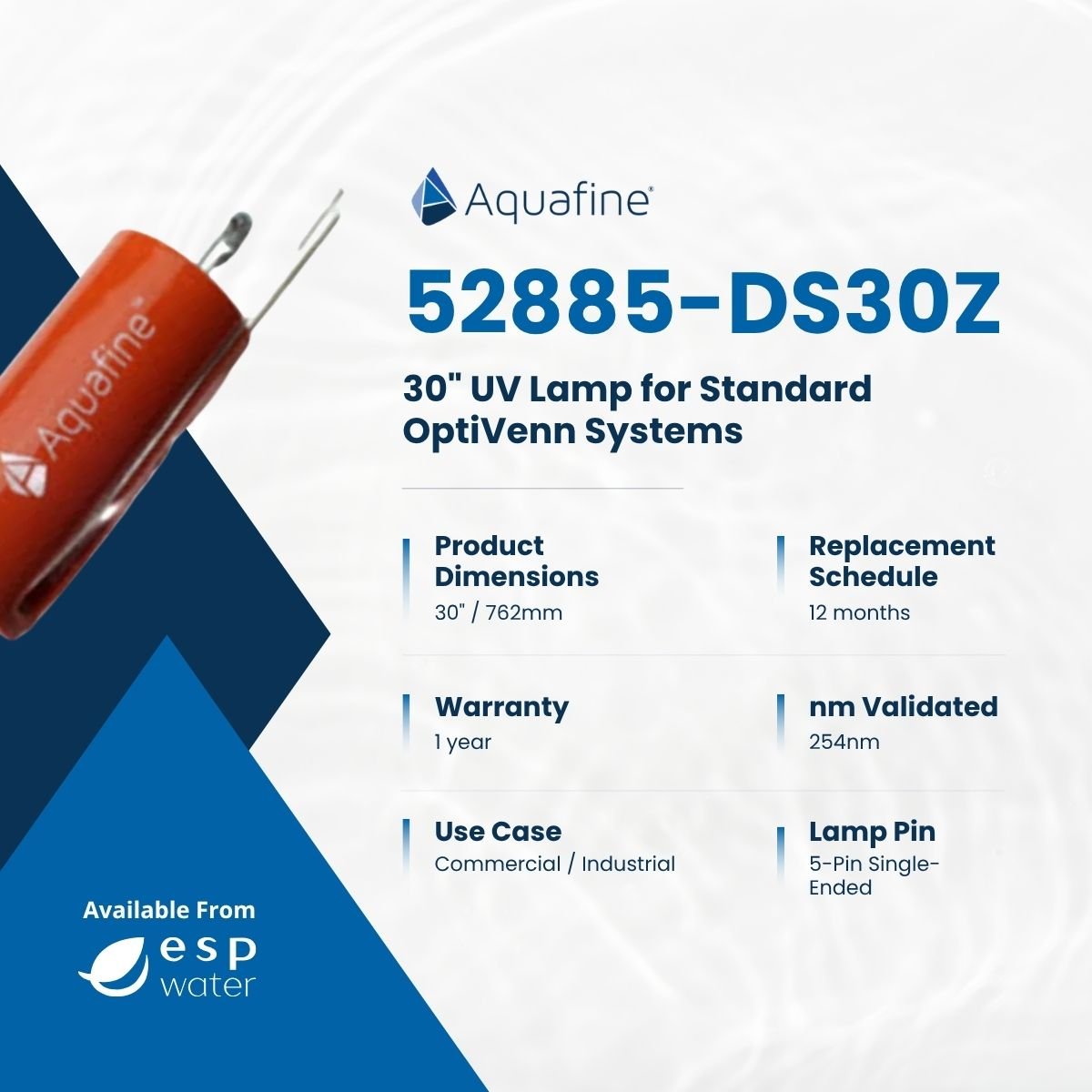 Aquafine 52885 - DS30Z UV Lamp 30 - Inch 254nm STD for OptiVenn UV System 52885-DS30Z - ESP Water