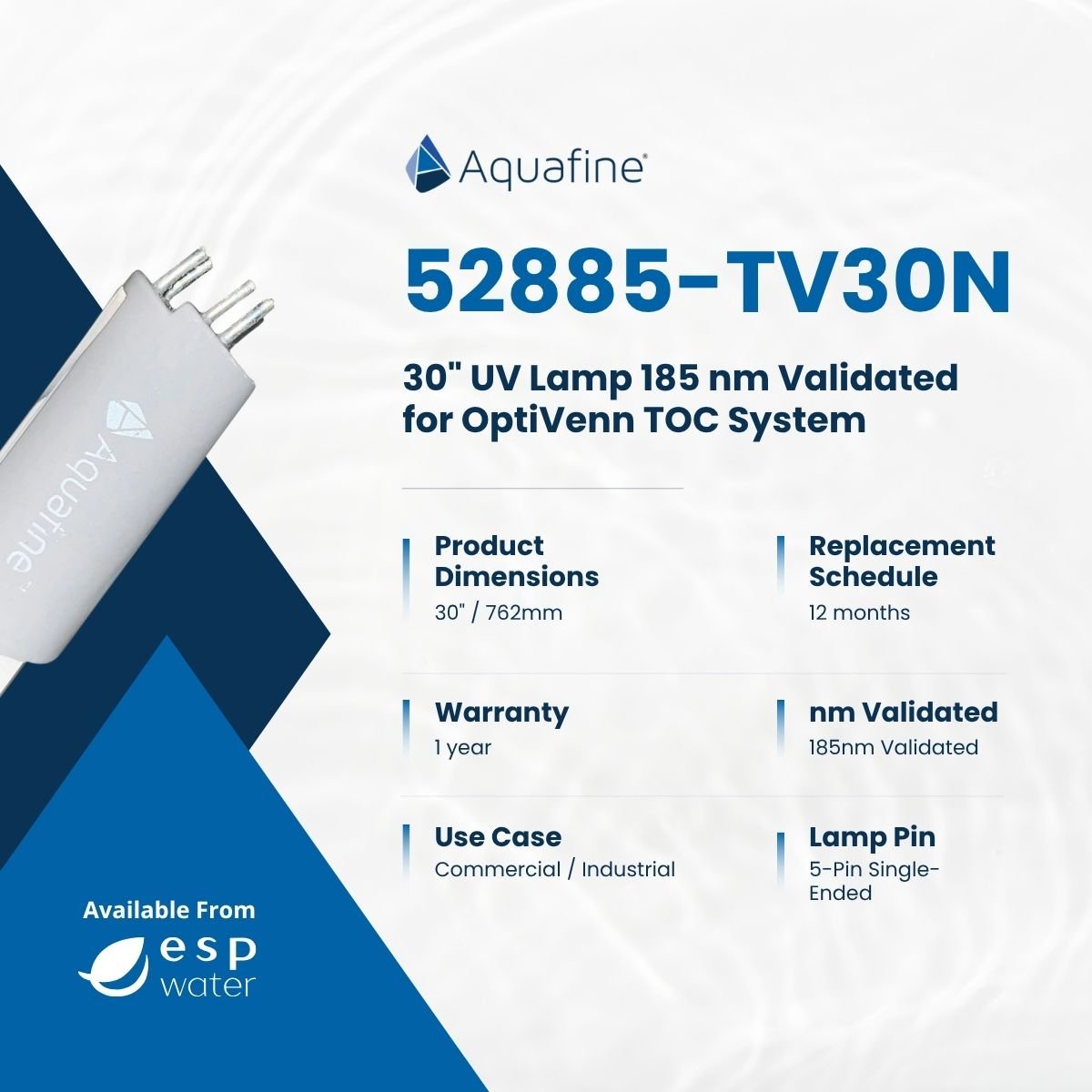 Aquafine 52885 - TV30N UV Lamp 30 - Inch 185nm Validated for OptiVenn TOC UV System 52885-TV30N - ESP Water
