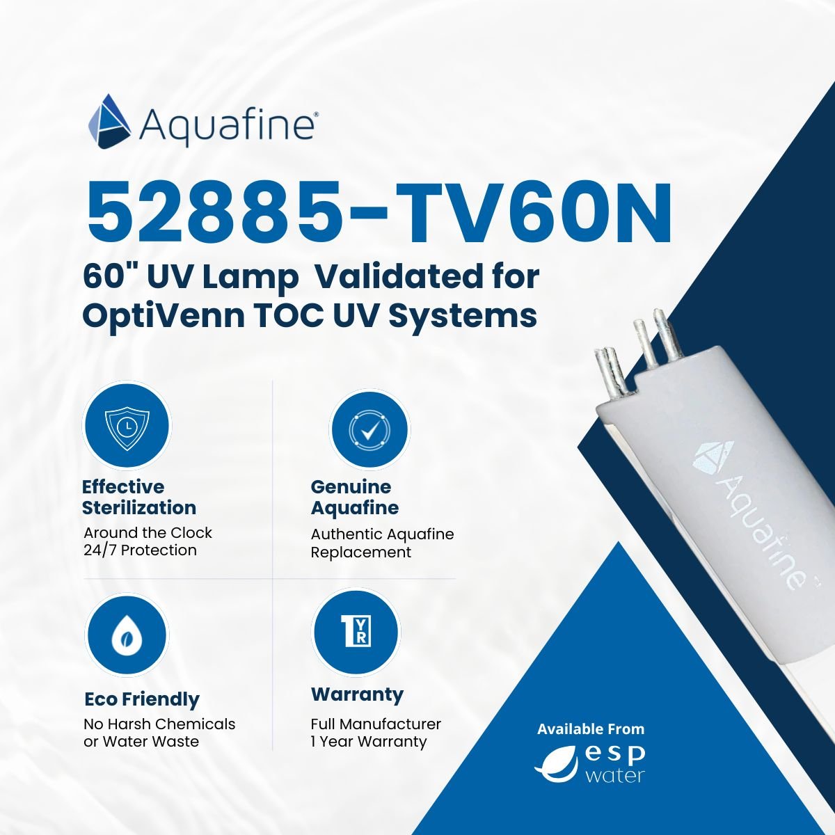Aquafine 52885 - TV60N UV Lamp 60 - Inch 185nm Validated for OptiVenn TOC UV System 52885-TV60N - ESP Water