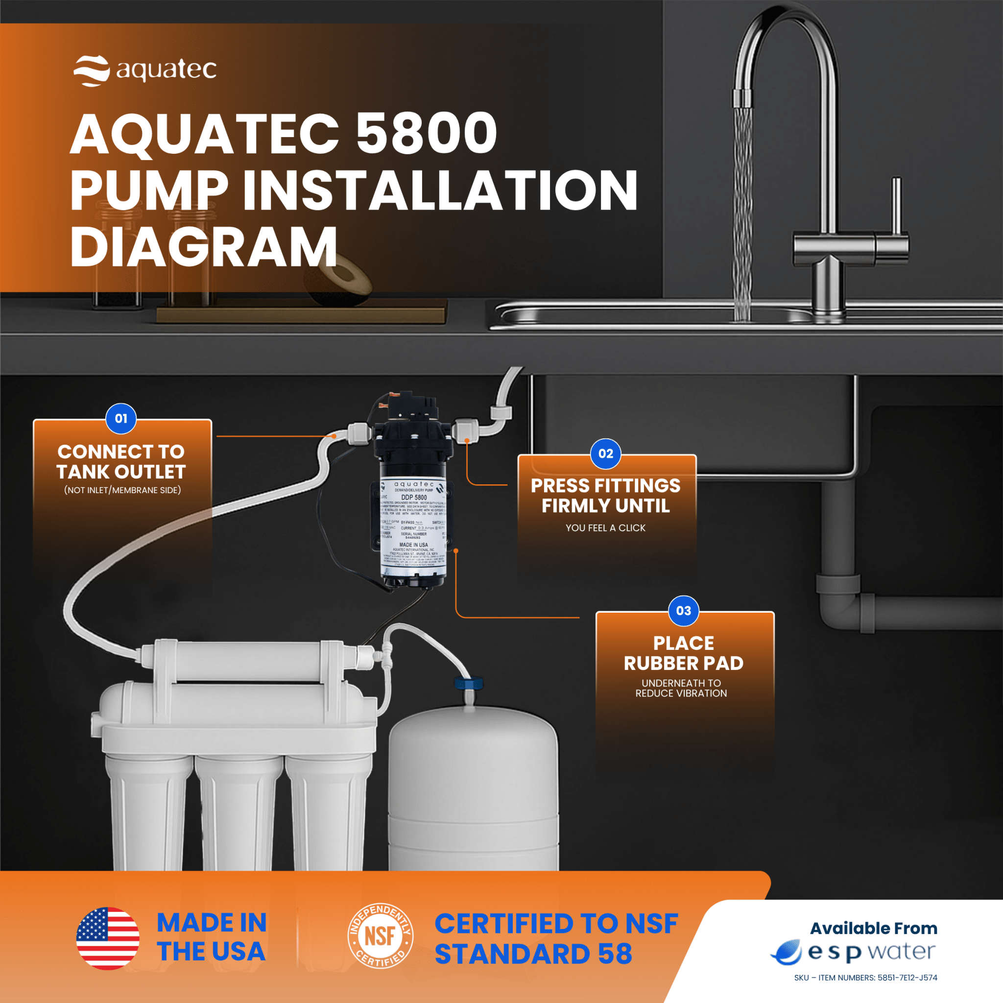 Aquatec 5800 Demand Pump, 0.7 GPM, 3/8 - Inch QC, 120V 5851 - 7E12 - J574 5851-7E12-J574 - ESP Water