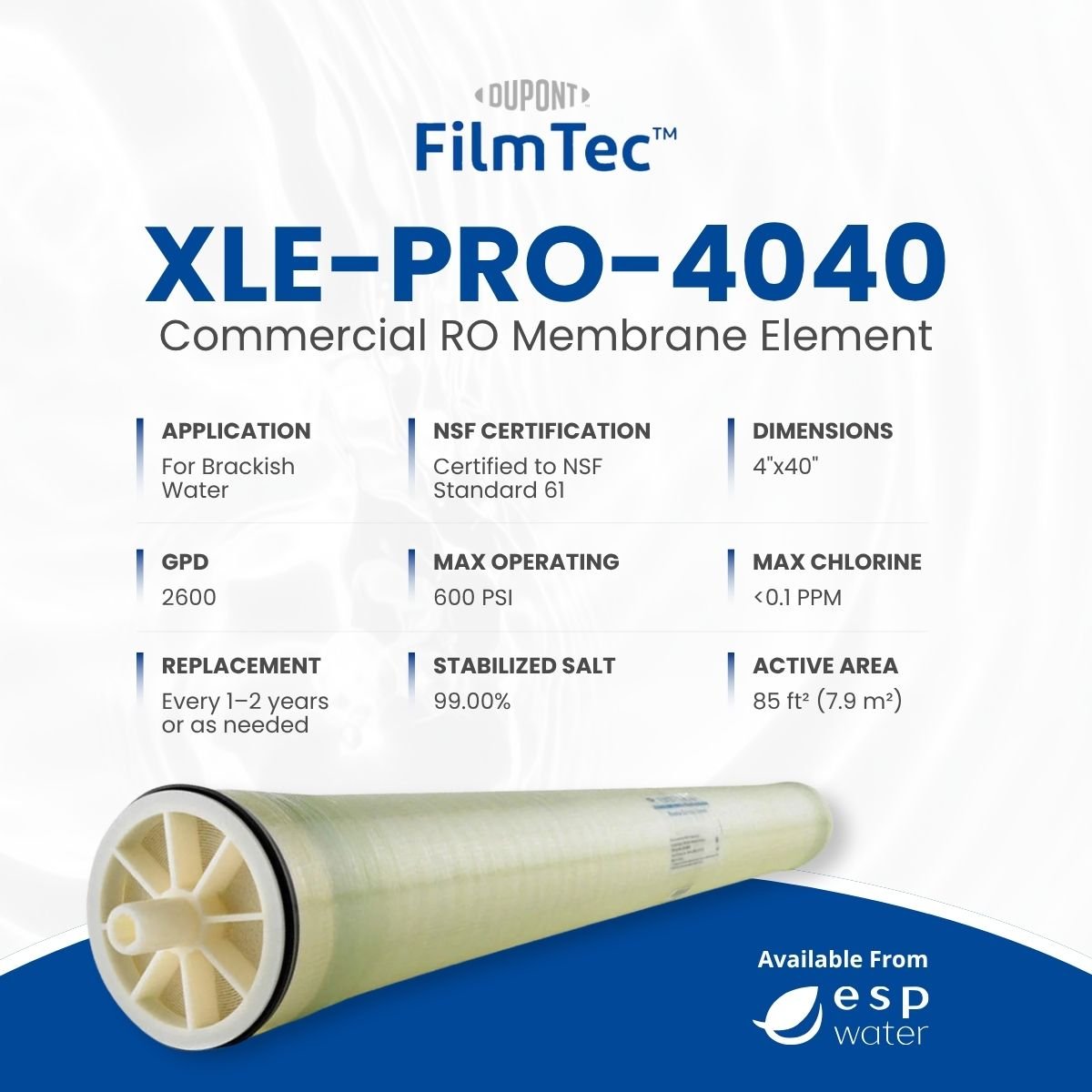 FilmTec XLE PRO - 4040 RO Membrane Brackish Water 2600 GPD 4"x40" XLE-PRO-4040 - ESP Water