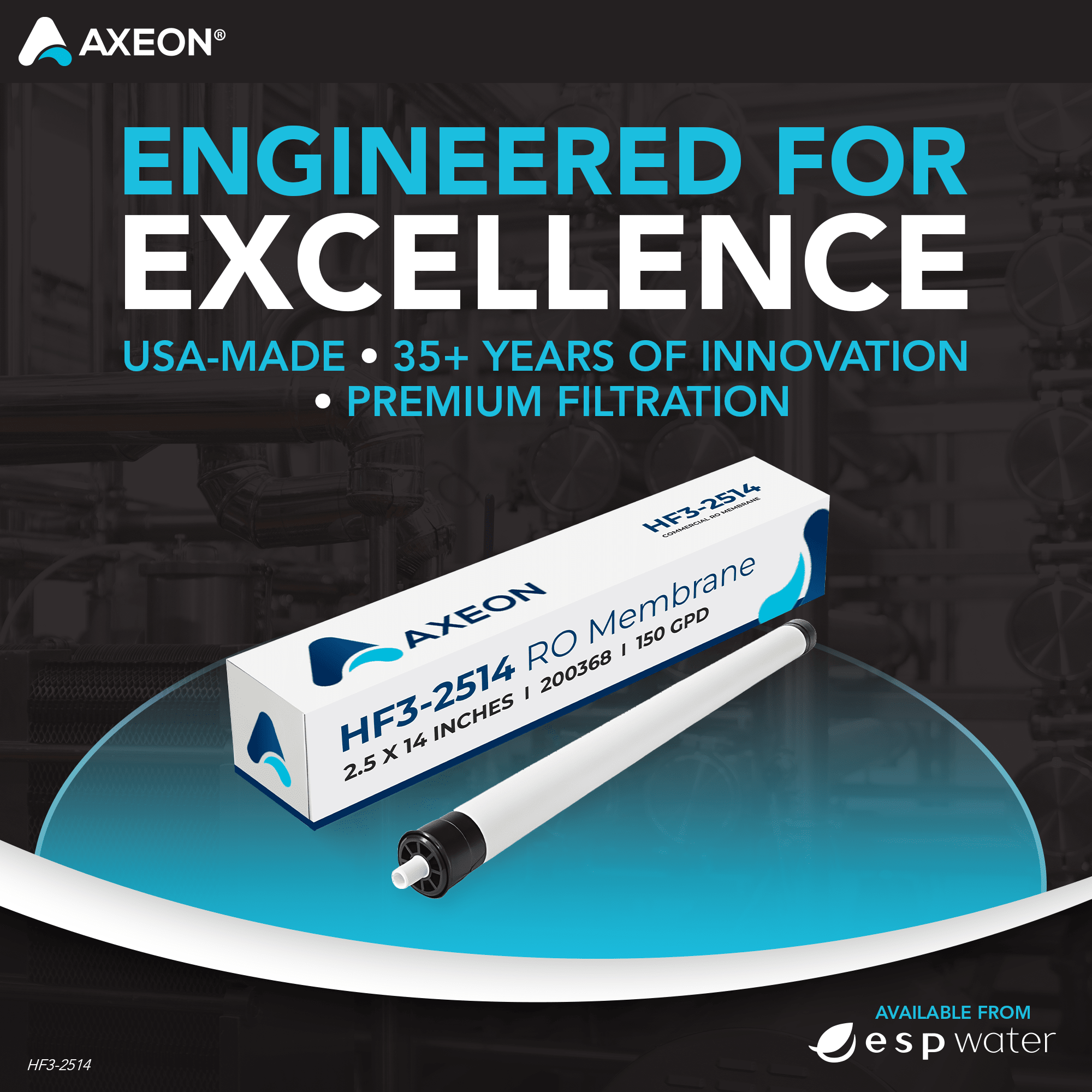 AXEON HF3 - 2514 RO Membrane 150 GPD, 2.5 x 14 inches, 200368 200368 - ESP Water