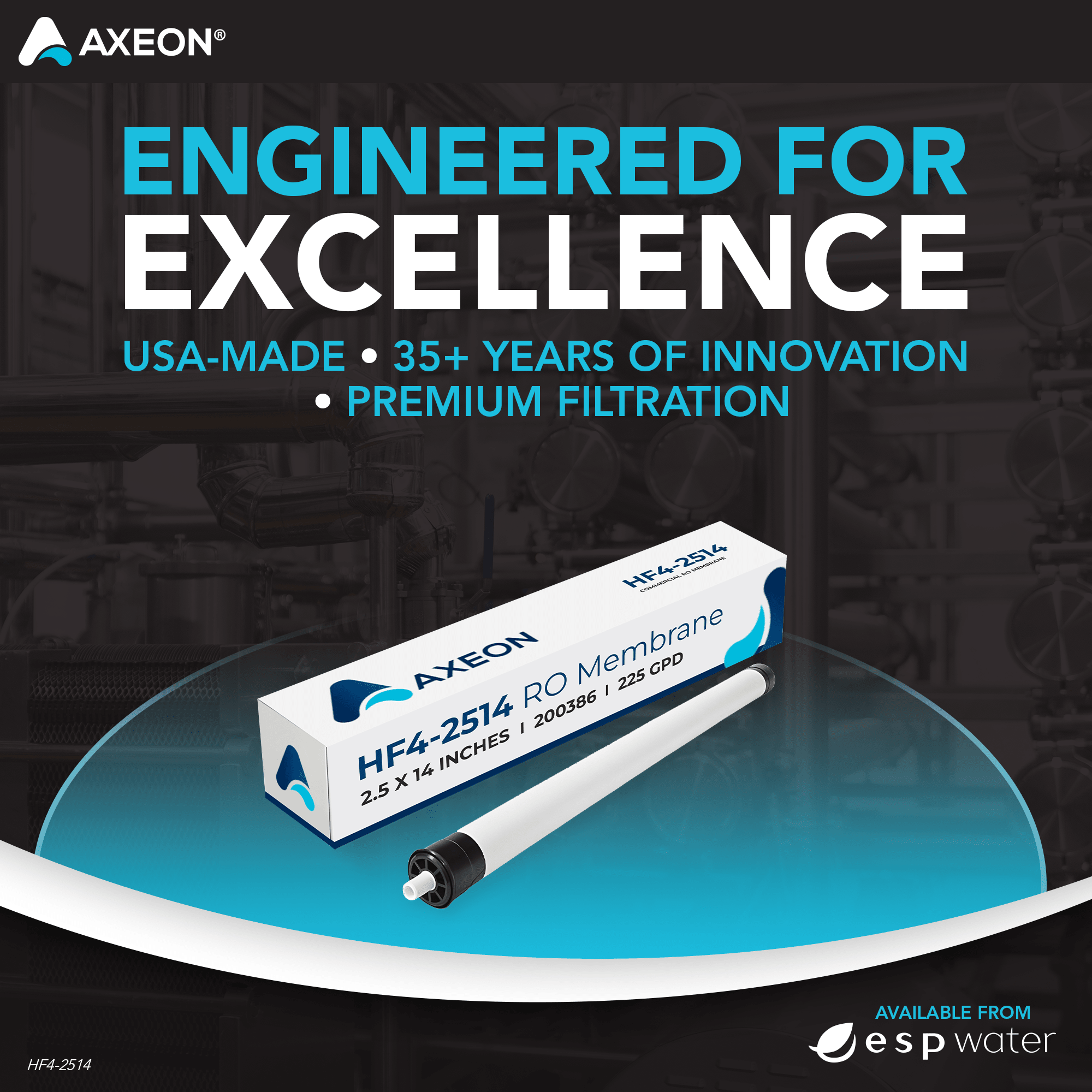 AXEON HF4 - 2514 RO Membrane 100 PSI 225 GPD, 2.5 x 14 - Inch, 200386 200386 - ESP Water