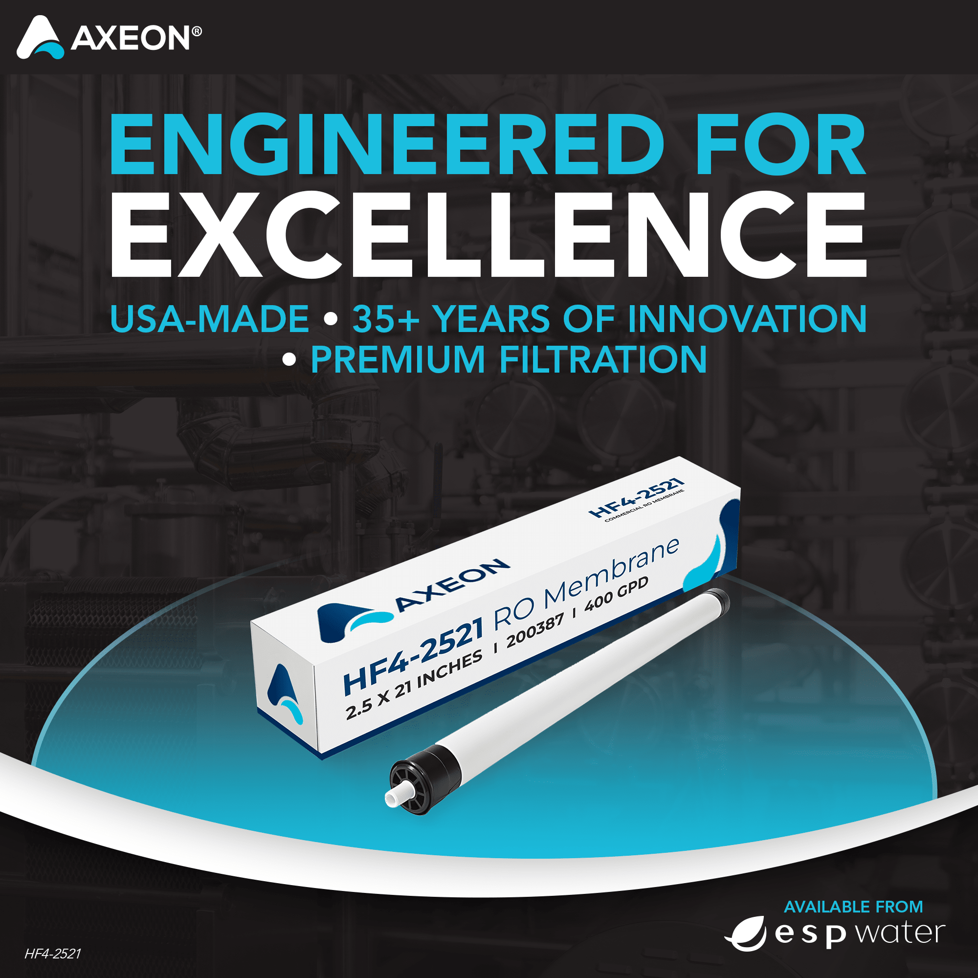 AXEON HF4 - 2521 RO Membrane 100 PSI 400 GPD 2.5 x 21 Inches, 200387 200387 - ESP Water