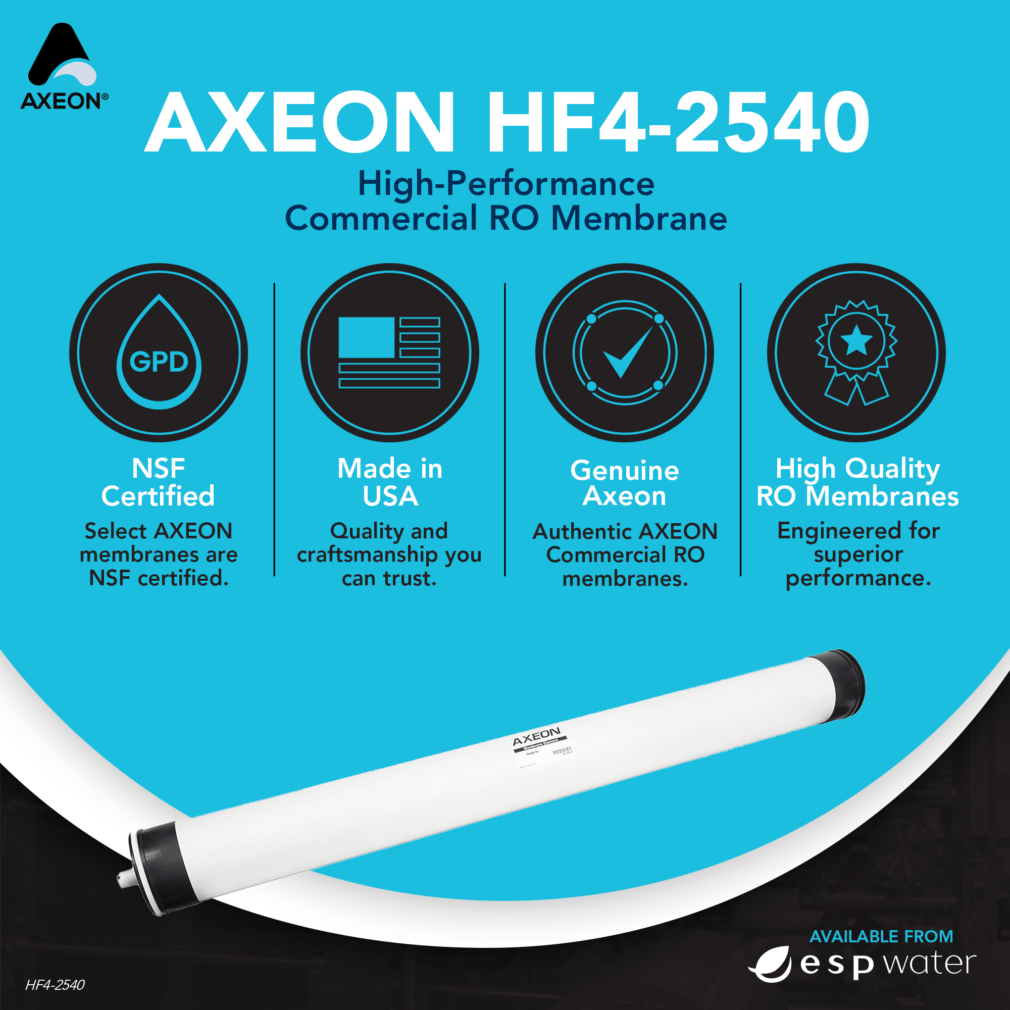AXEON HF4 - 2540 RO Membrane 100 PSI 850 GPD 2.5 x 40 - Inch, 200388 200388 - ESP Water