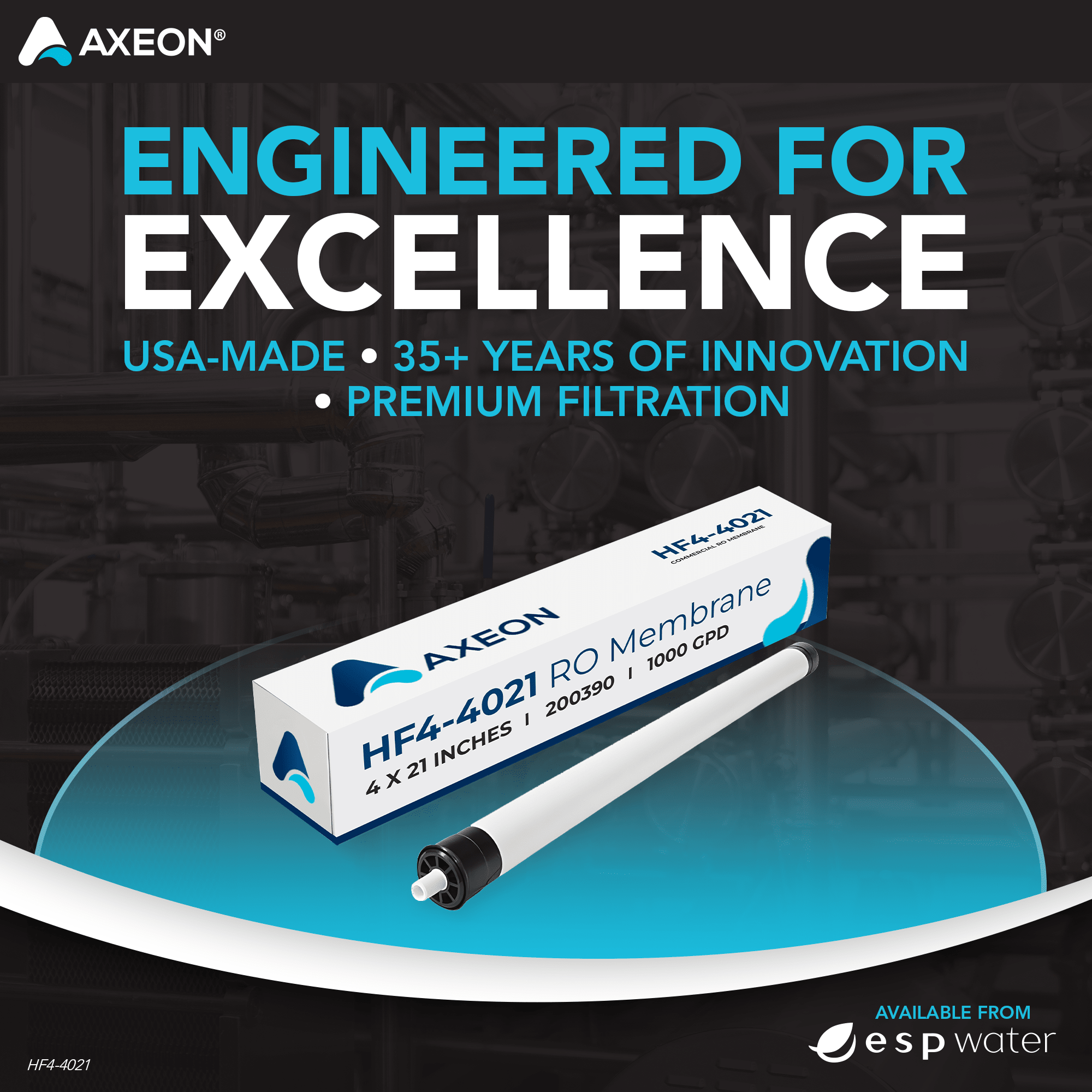 AXEON HF4 - 4021 RO Membrane 100 PSI 1000 GPD 4" x 21" 200390 200390 - ESP Water