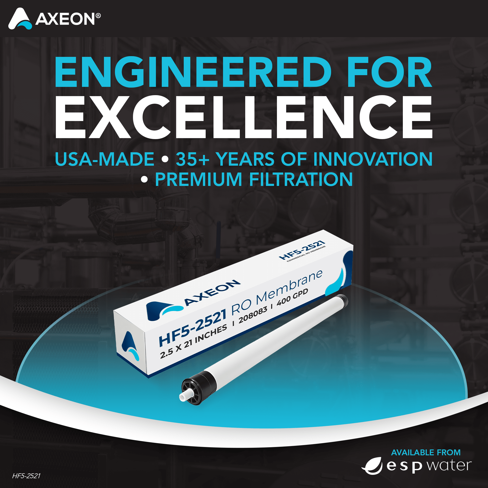 AXEON HF5 - 2521 RO Membrane 80 PSI 400 GPD 2.5 x 21 - Inch, 208083 208083 - ESP Water