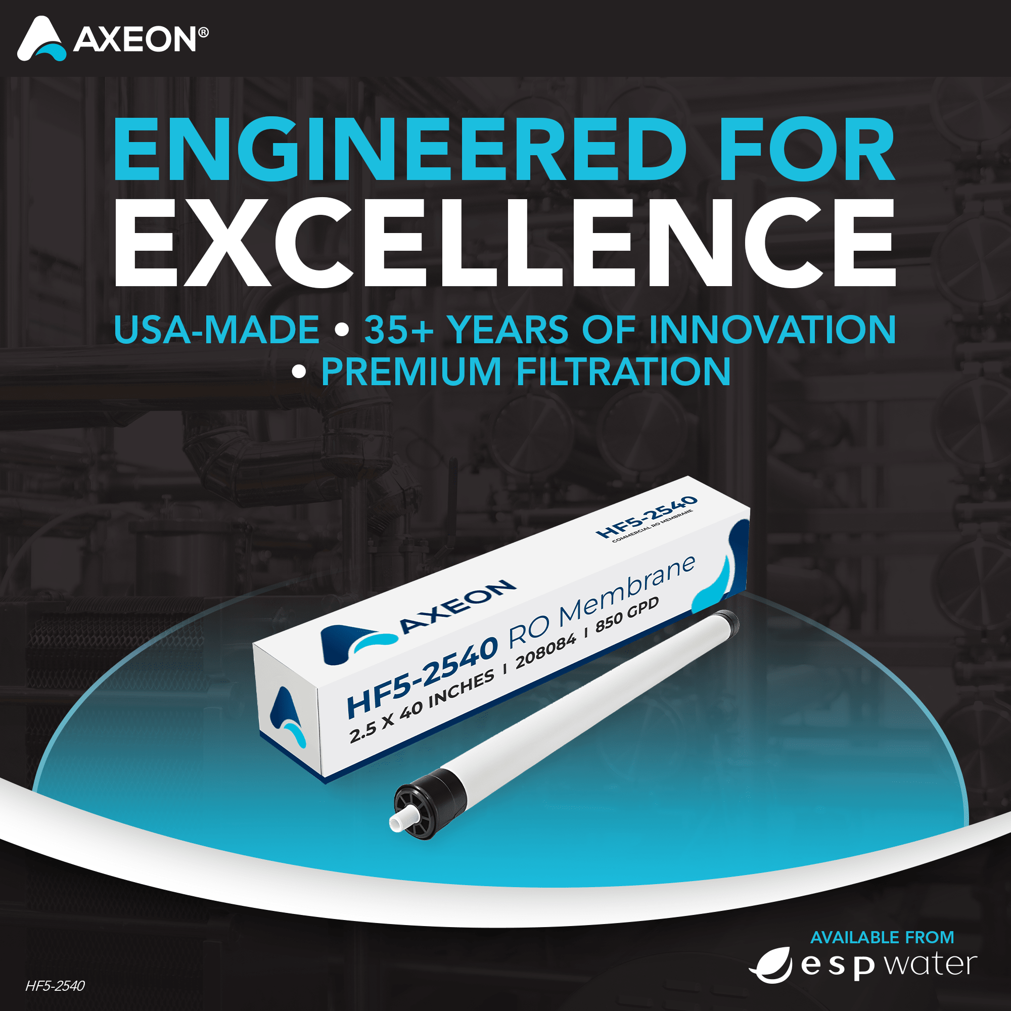 AXEON HF5 - 2540 RO Membrane 80 PSI 850 GPD 2.5" x 40" 208084 208084 - ESP Water