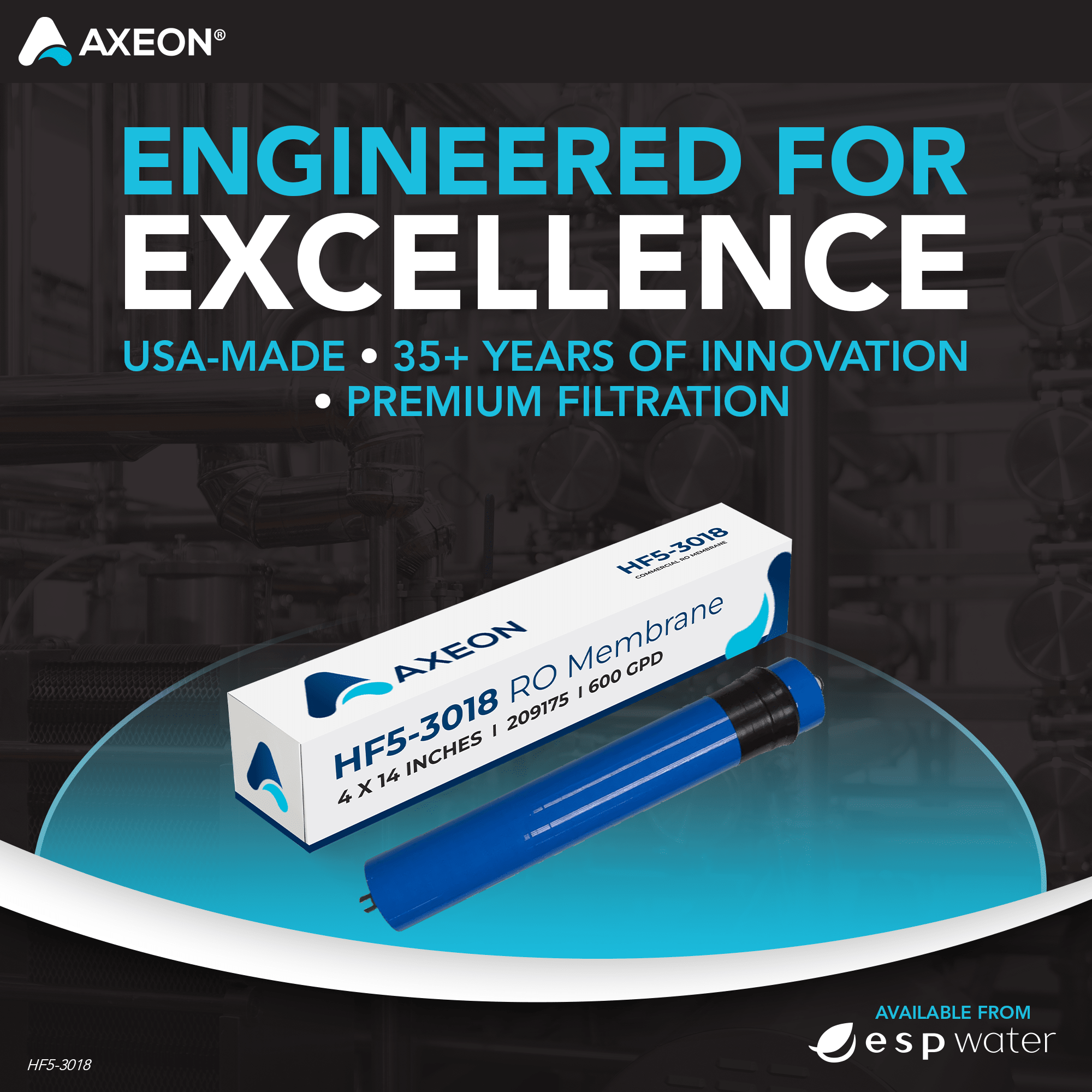 AXEON HF5 - 3018 RO Membrane 80 PSI 600 GPD 3" x 18" 209175 209175 - ESP Water