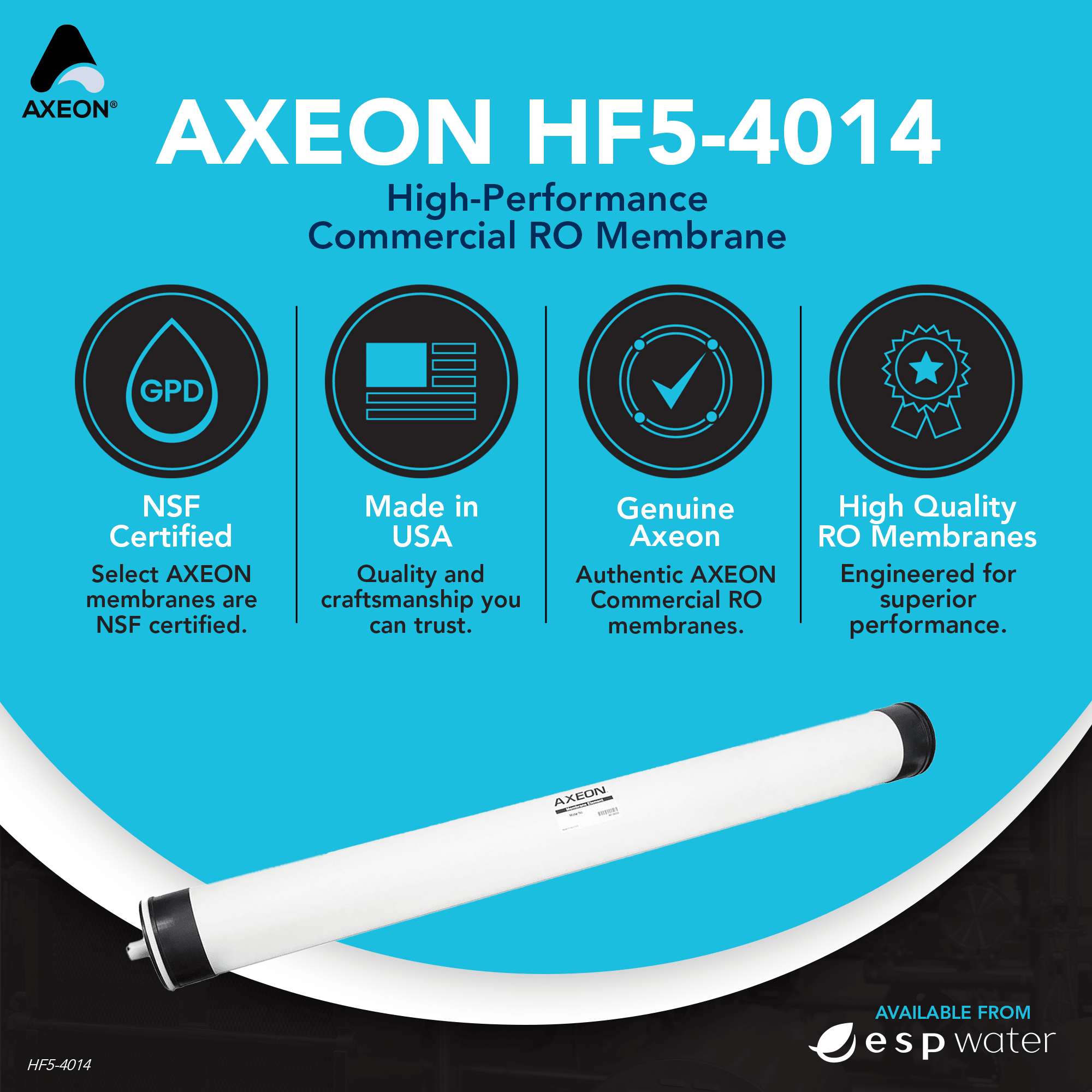 AXEON HF5 - 4014 RO Membrane 80 PSI 600 GPD 4" x 14" 200392 200392 - ESP Water