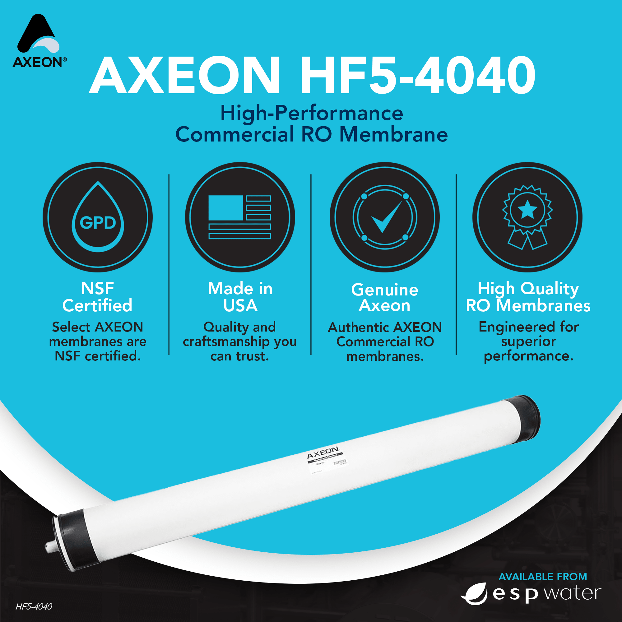 AXEON HF5 - 4040 RO Membrane 80 PSI 2500 GPD 4 x 40 - Inch, 200394 200394 - ESP Water