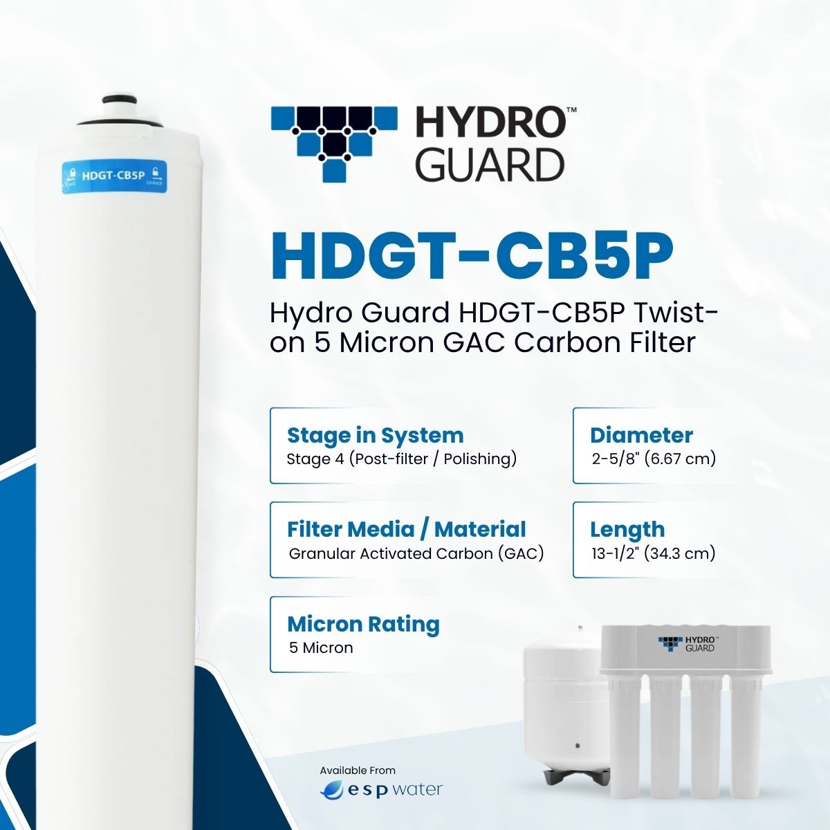 Hydro Guard HDGT - CB5P Twist GAC Carbon Filter HDGT-CB5P - ESP Water