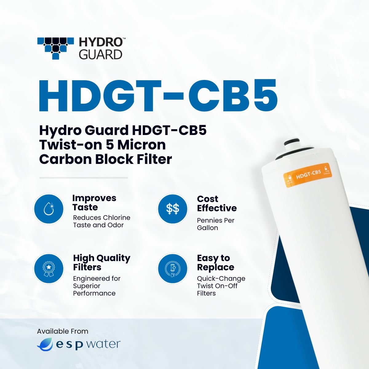 Hydro Guard HDGT - CB5 Twist Carbon Block Filter 5 Micron HDGT-CB5 - ESP Water