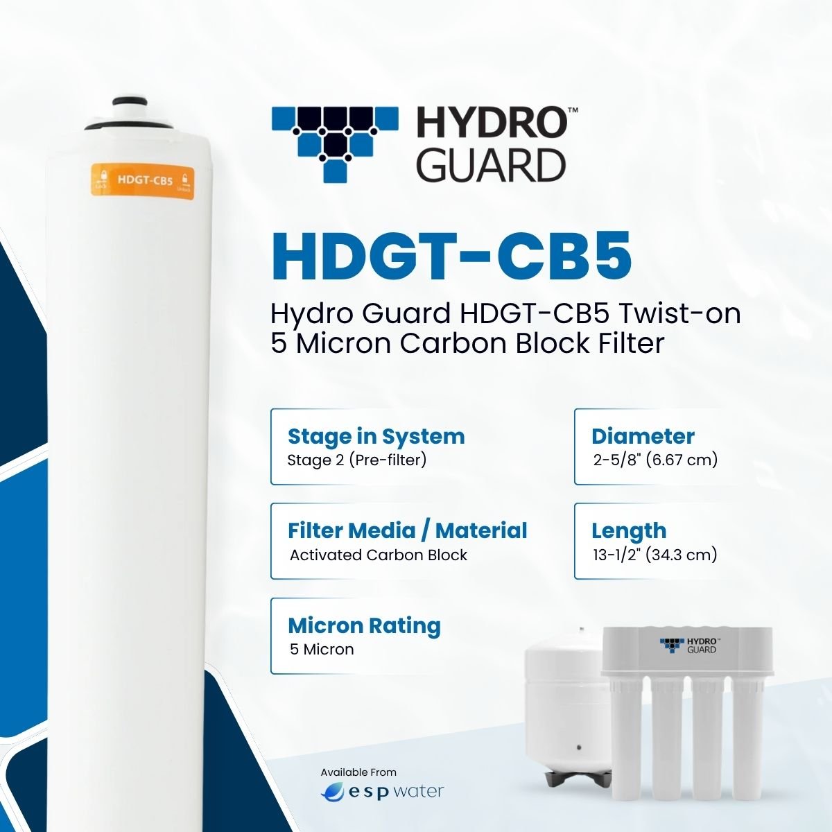 Hydro Guard HDGT - CB5 Twist Carbon Block Filter 5 Micron HDGT-CB5 - ESP Water