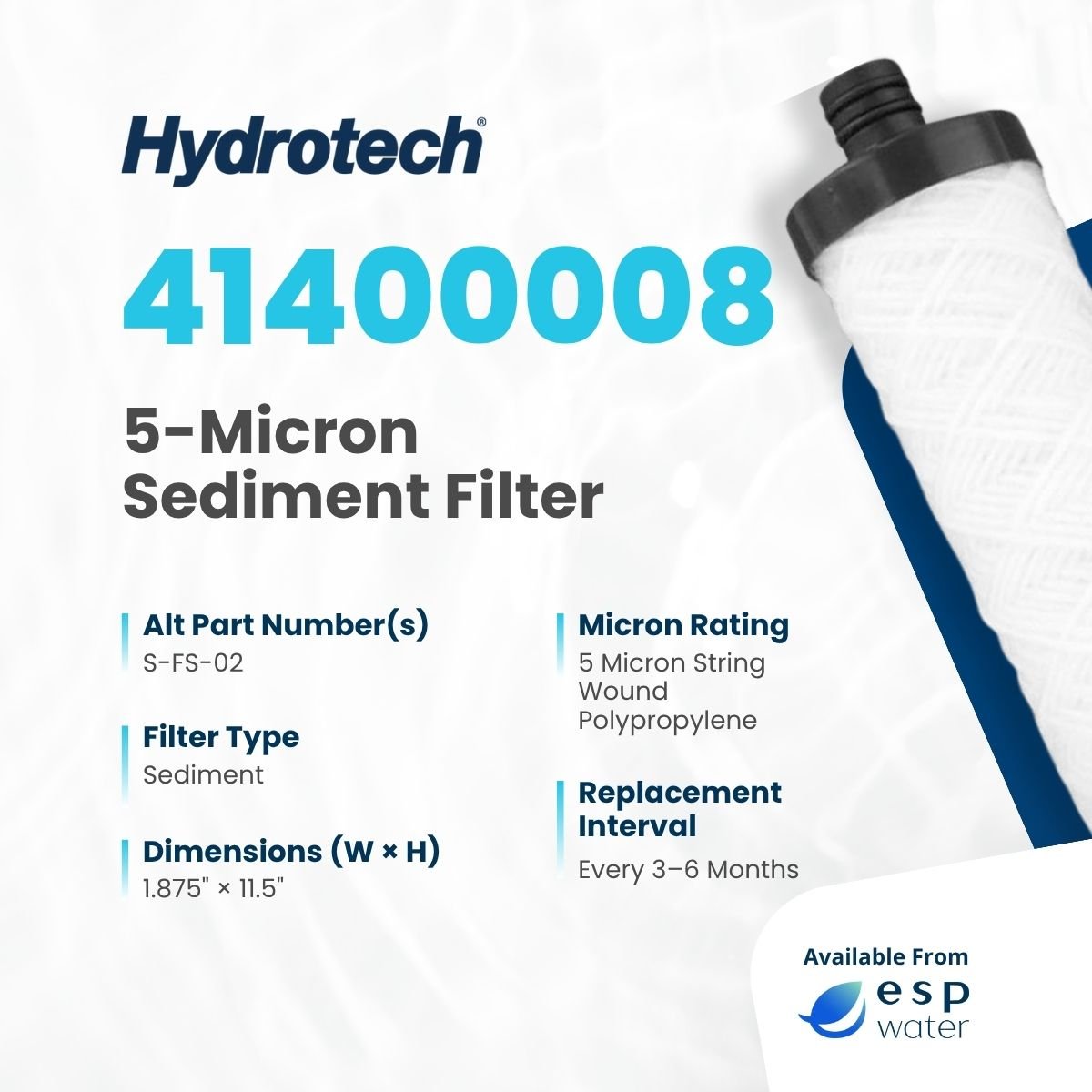 Hydrotech 41400008 Sediment Filter 5 Micron 2 Inch x 11.5 Inch 41400008 - ESP Water