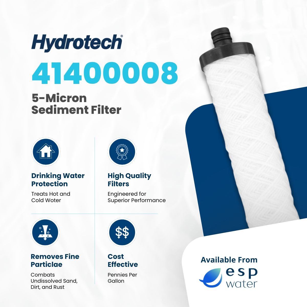 Hydrotech 41400008 Sediment Filter 5 Micron 2 Inch x 11.5 Inch 41400008 - ESP Water