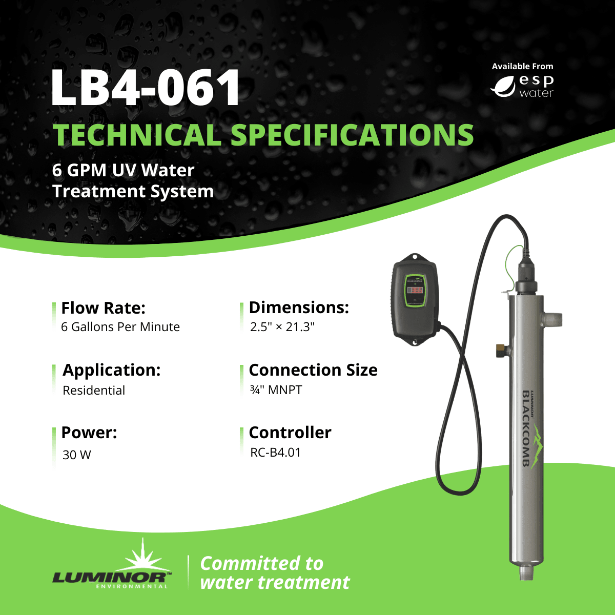 Luminor Blackcomb 4.1 LB4 - 061 Ultraviolet System 6 GPM LB4-061 - ESP Water