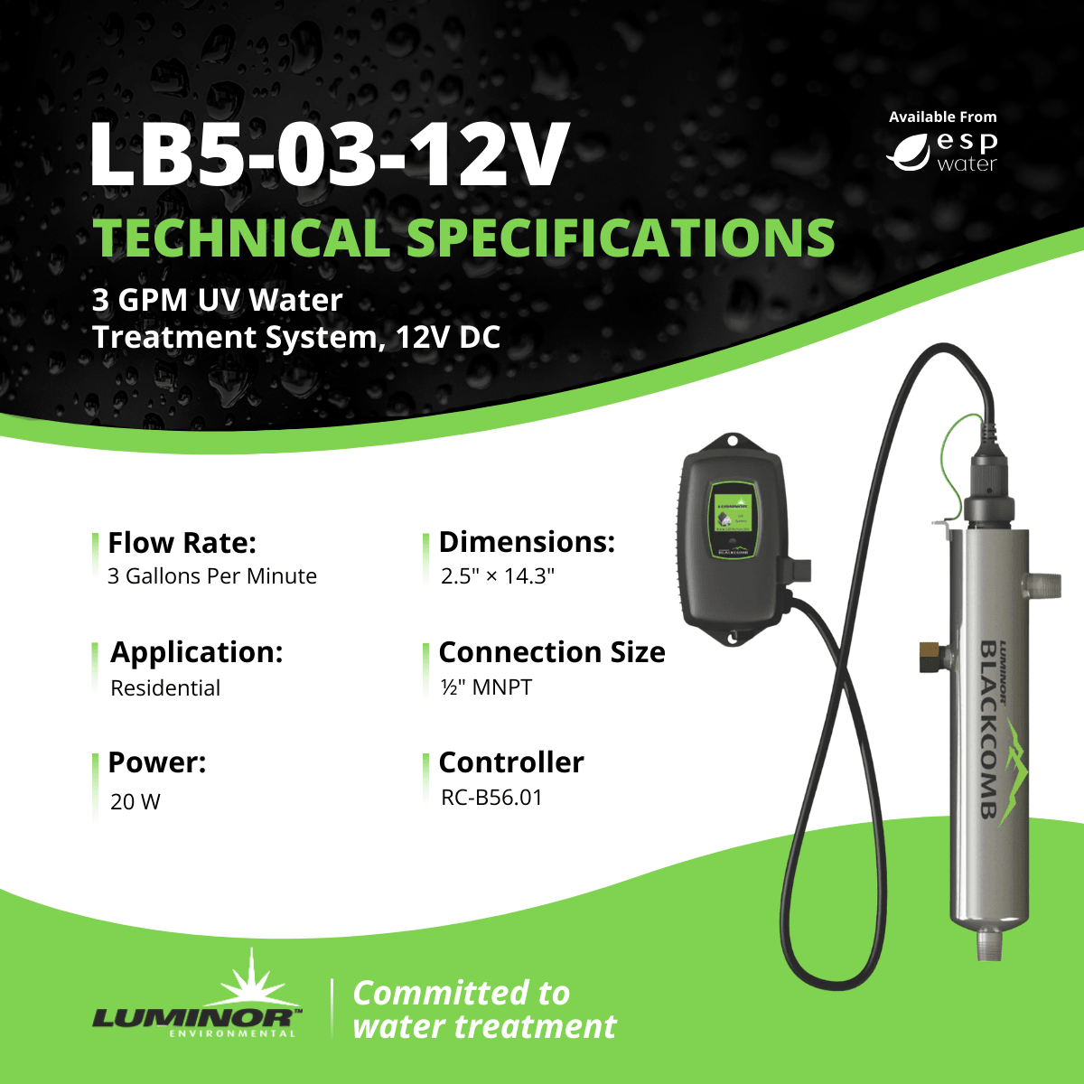 Luminor Blackcomb 5.1 LB5 - 03 - 12V UV System 3 GPM 12 VDC LB5-03-12V - ESP Water