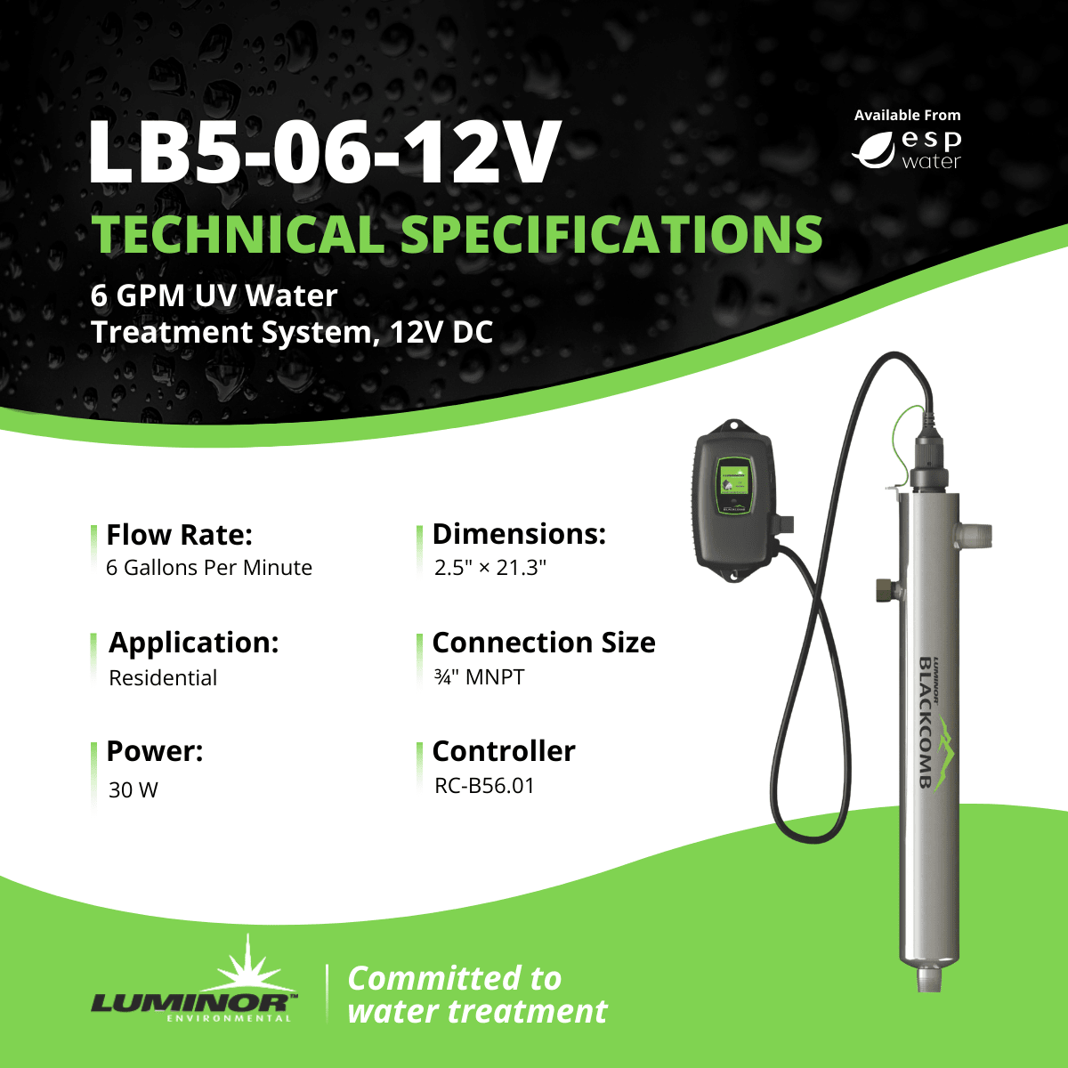 Luminor Blackcomb 5.1 LB5 - 06 - 12V UV System 6 GPM 12VDC LB5-06-12V - ESP Water