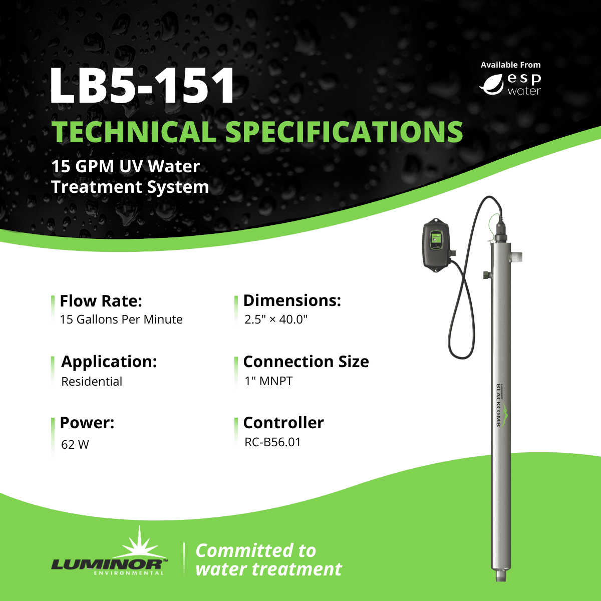 Luminor Blackcomb 5.1 LB5 - 151 Ultraviolet System 15 GPM LB5-151 - ESP Water