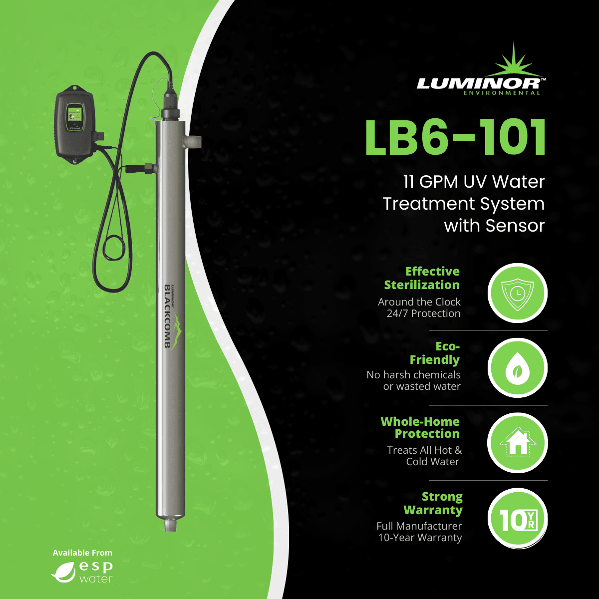 Luminor Blackcomb 6.1 LB6 - 101 UV System with Sensor 10 GPM 3/4" MNPT LB6-101 - ESP Water