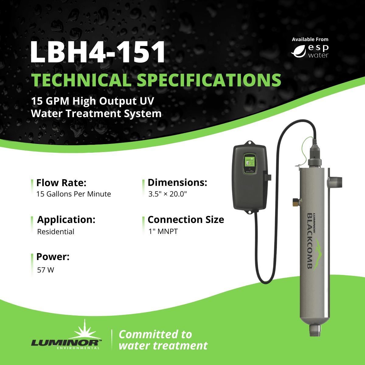 Luminor Blackcomb - HO 4.1 LBH4 - 151 Ultraviolet System 15 GPM LBH4-151 - ESP Water