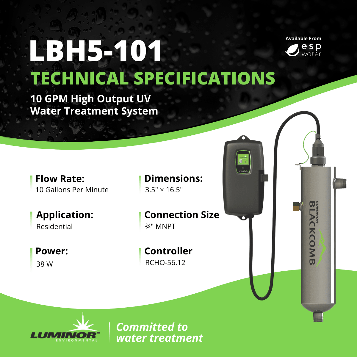 Luminor Blackcomb - HO 5.1 LBH5 - 101 Ultraviolet System 10 GPM LBH5-101 - ESP Water