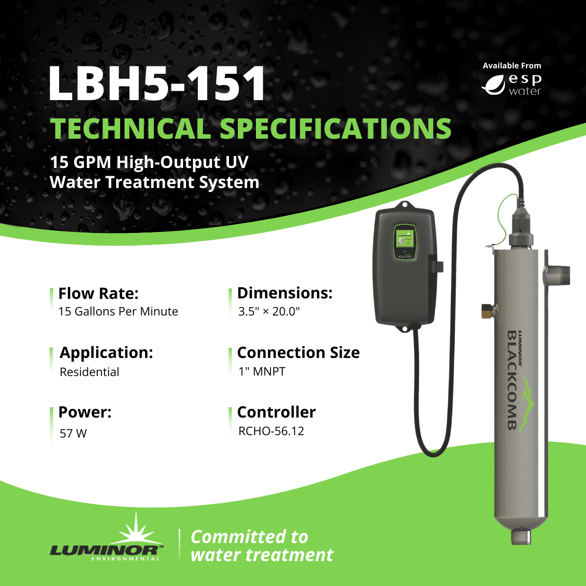 Luminor Blackcomb - HO 5.1 LBH5 - 151 Ultraviolet System 15 GPM LBH5-151 - ESP Water