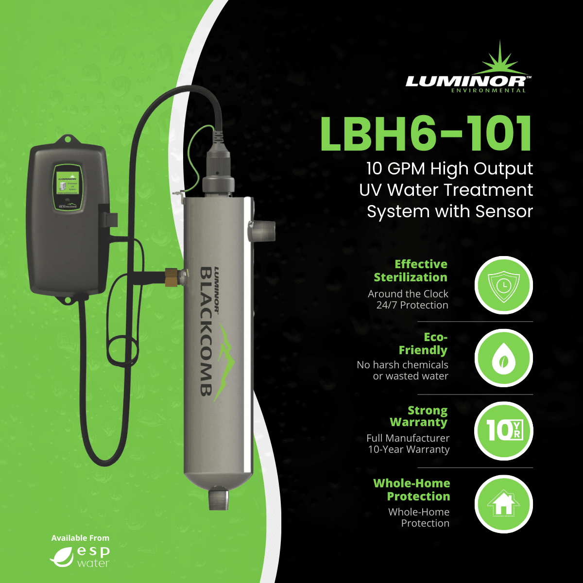 Luminor Blackcomb - HO 6.1 LBH6 - 101 UV System with Sensor 10 GPM 3/4" MNPT LBH6-101 - ESP Water