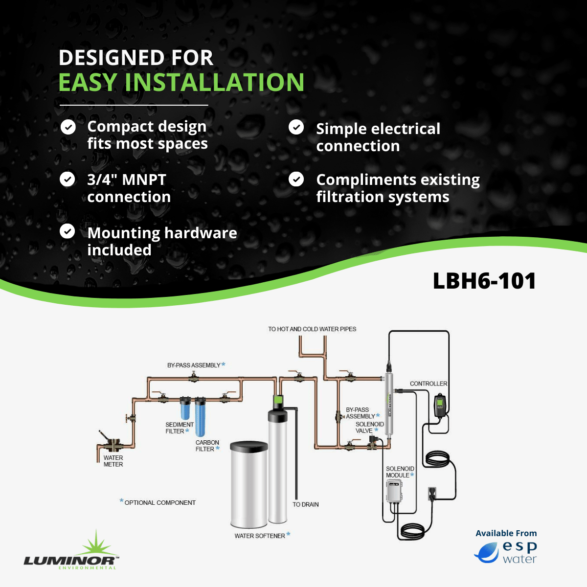 Luminor Blackcomb - HO 6.1 LBH6 - 101 UV System with Sensor 10 GPM 3/4" MNPT LBH6-101 - ESP Water