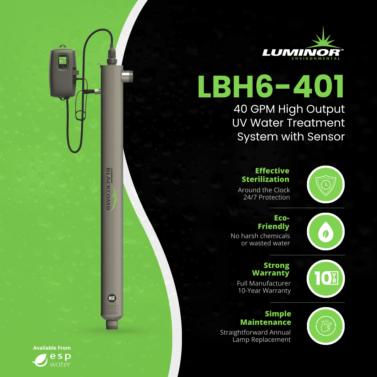Luminor Blackcomb - HO 6.1 LBH6 - 401 UV System with Sensor 40 GPM 1.5" MNPT LBH6-401 - ESP Water