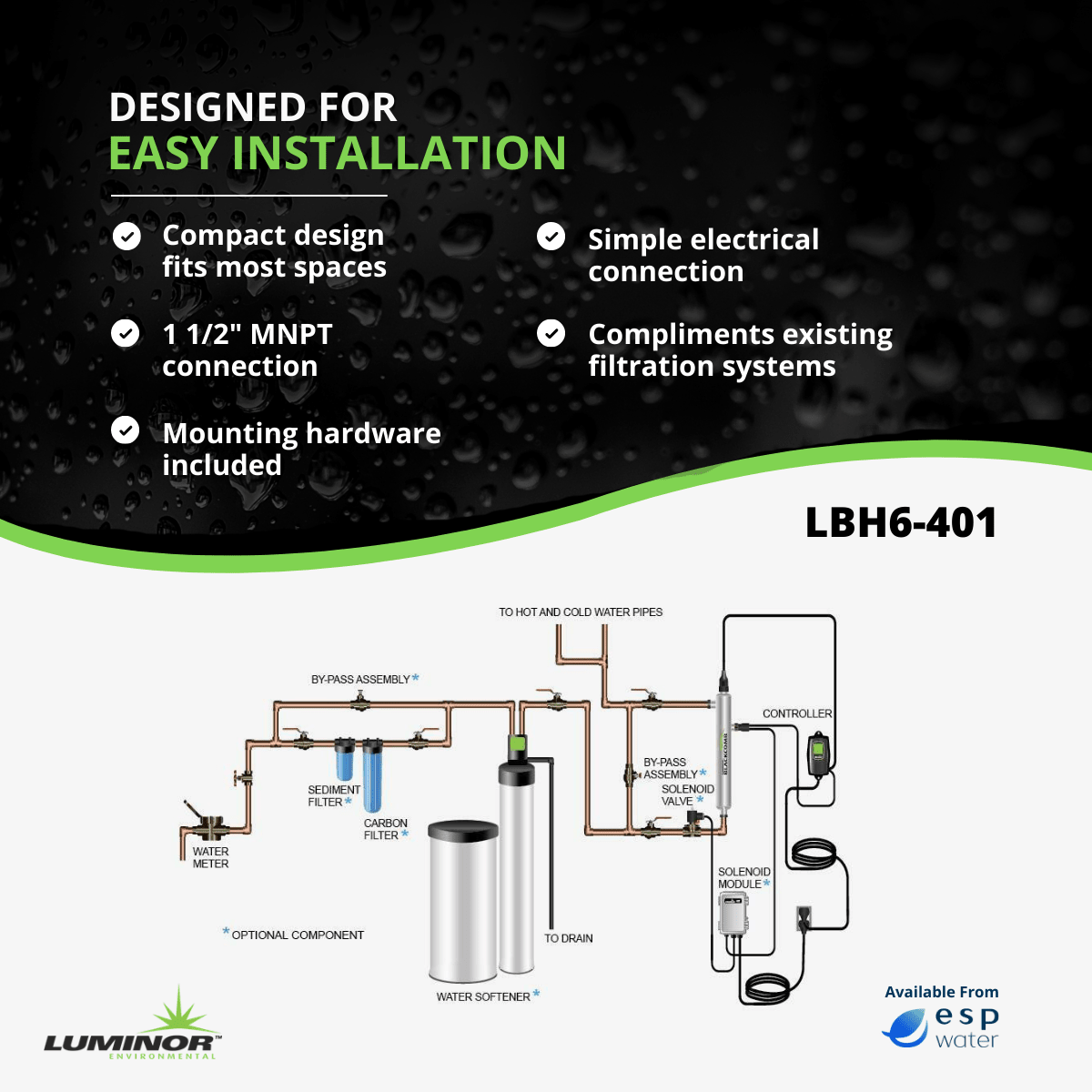 Luminor Blackcomb - HO 6.1 LBH6 - 401 UV System with Sensor 40 GPM 1.5" MNPT LBH6-401 - ESP Water