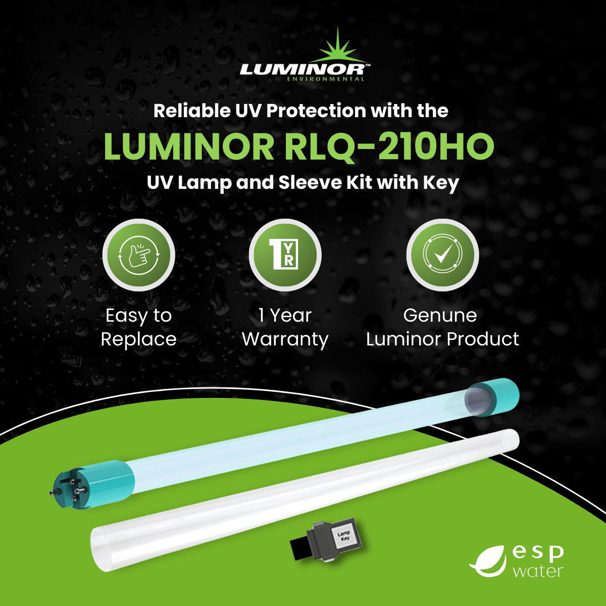 Luminor RLQ - 210HO UV Lamp and Sleeve Kit for LBH4 - 051, LBH5 - 051, LBH6 - 051 RLQ-210HO - ESP Water