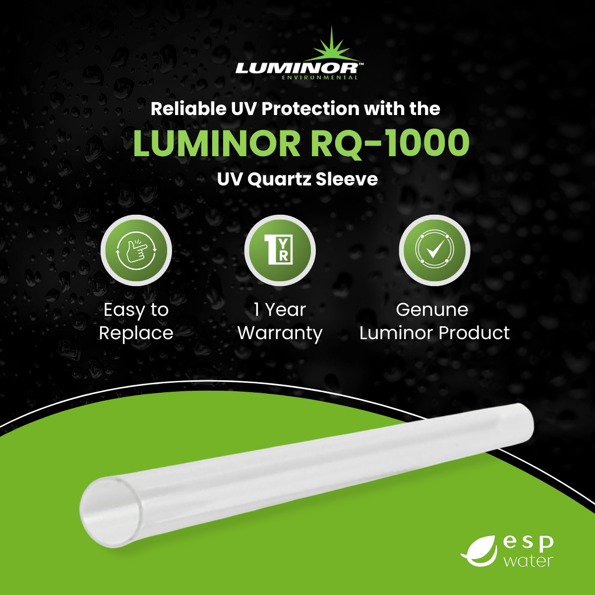 Luminor RQ - 1000 UV Quartz Sleeve for LR5 - 852, LR6 - 852, LR5 - 1752, LR6 - 1752 RQ-1000 - ESP Water