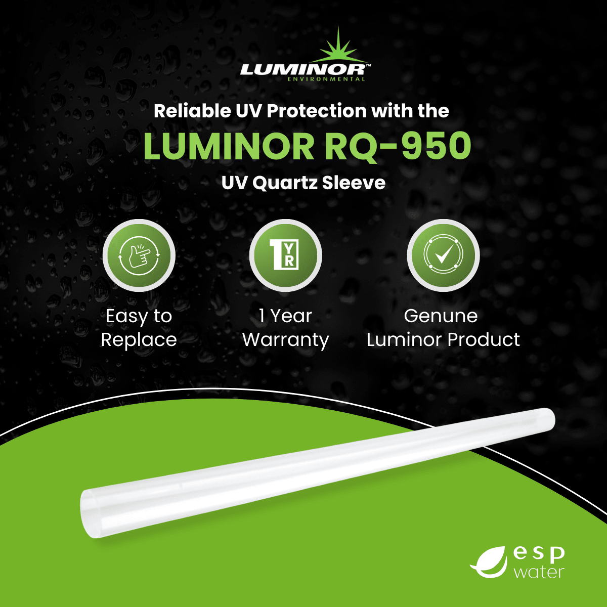 Luminor RQ - 950 Replacement UV Quartz Sleeve for LBH4 - 401, LBH5 - 401, LBH6 - 401 RQ-950 - ESP Water