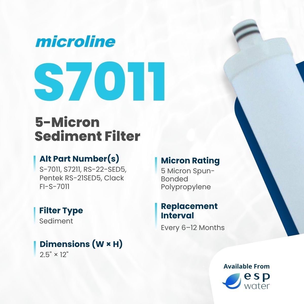 Microline S7011 Sediment Filter 5 Micron 2" x 12" S7011 - ESP Water