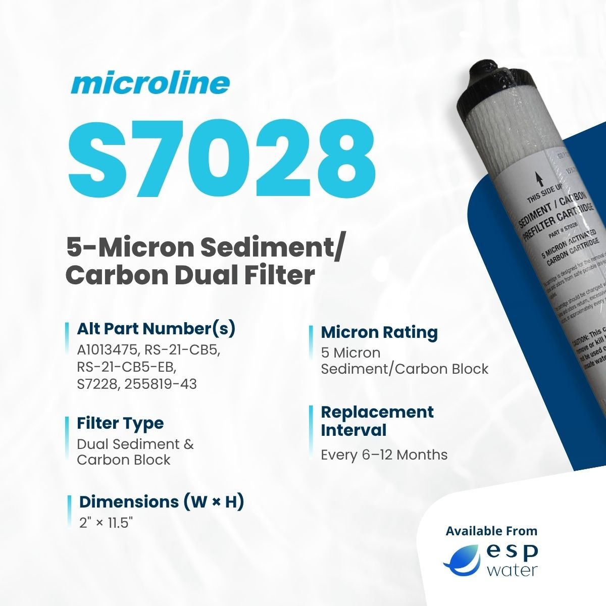 Microline S7028 Sediment/Carbon Filter 2" x 11.5" S7028 - ESP Water
