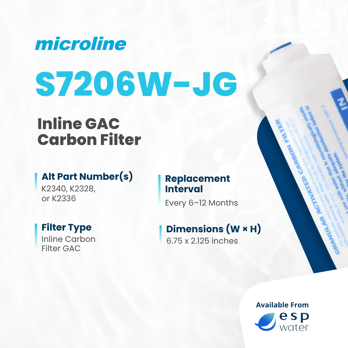 Microline S7206W-JG Inline Carbon Filter GAC 2" x 6" S7206W-JG - ESP Water