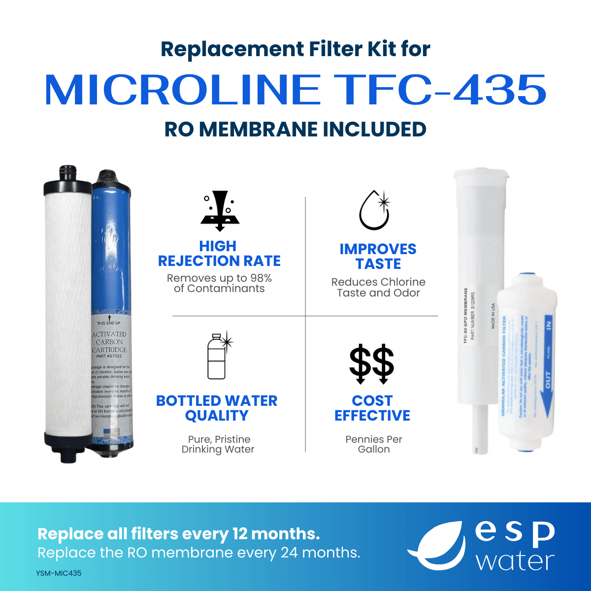 Microline TFC - 435 Replacement Filter Kit with RO Membrane YSM-MIC435 - ESP Water
