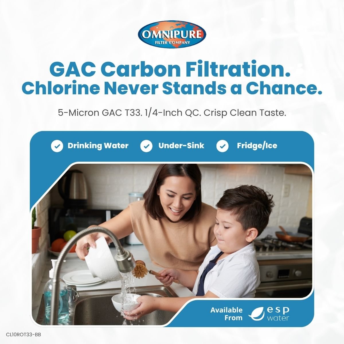 Omnipure CL10ROT33 Inline Carbon Filter GAC 5 Mic 2" x 10" CL10ROT33-BB - ESP Water