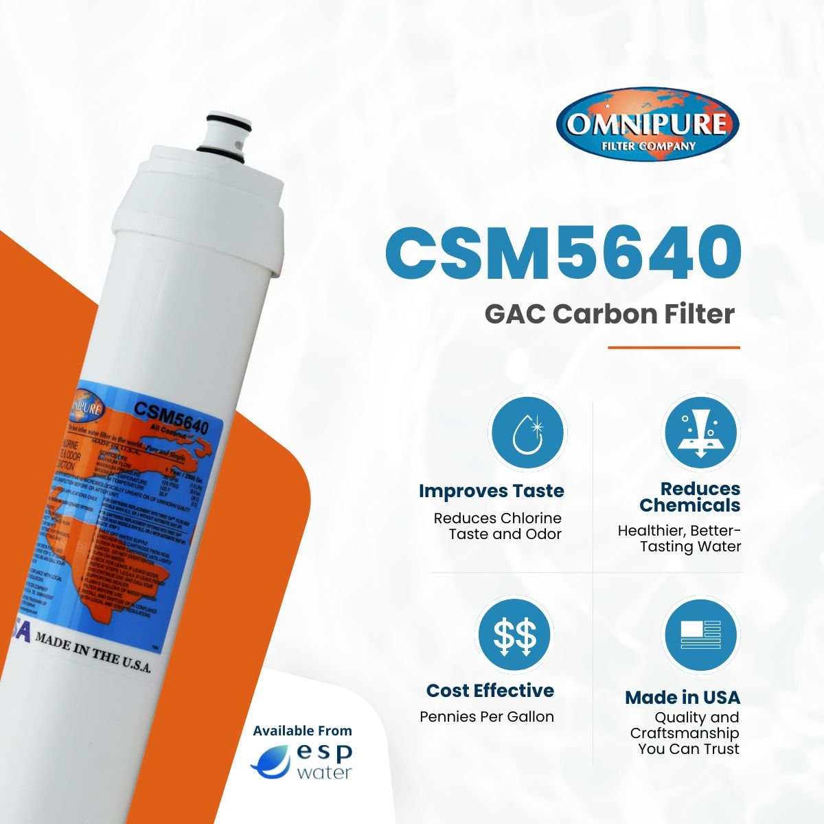 Omnipure CSM5640 Carbon Filter GAC - Water Factory 3M Compatible CSM5640 - ESP Water