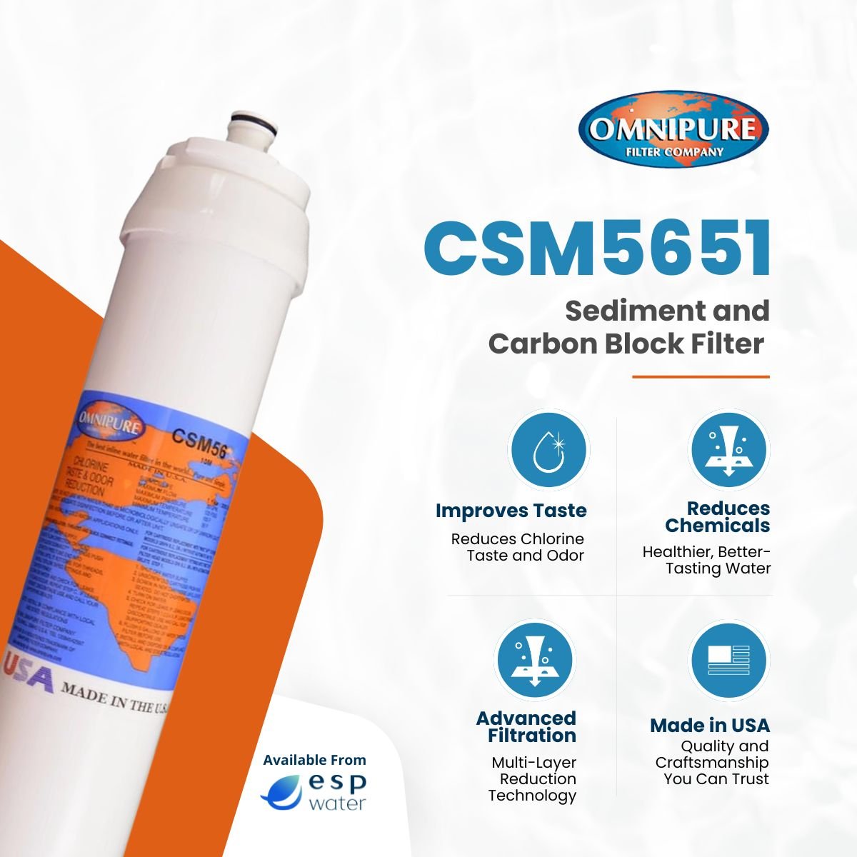 Omnipure CSM5651 Sediment/Carbon Filter - Water Factory 3M Compatible CSM5651 - ESP Water