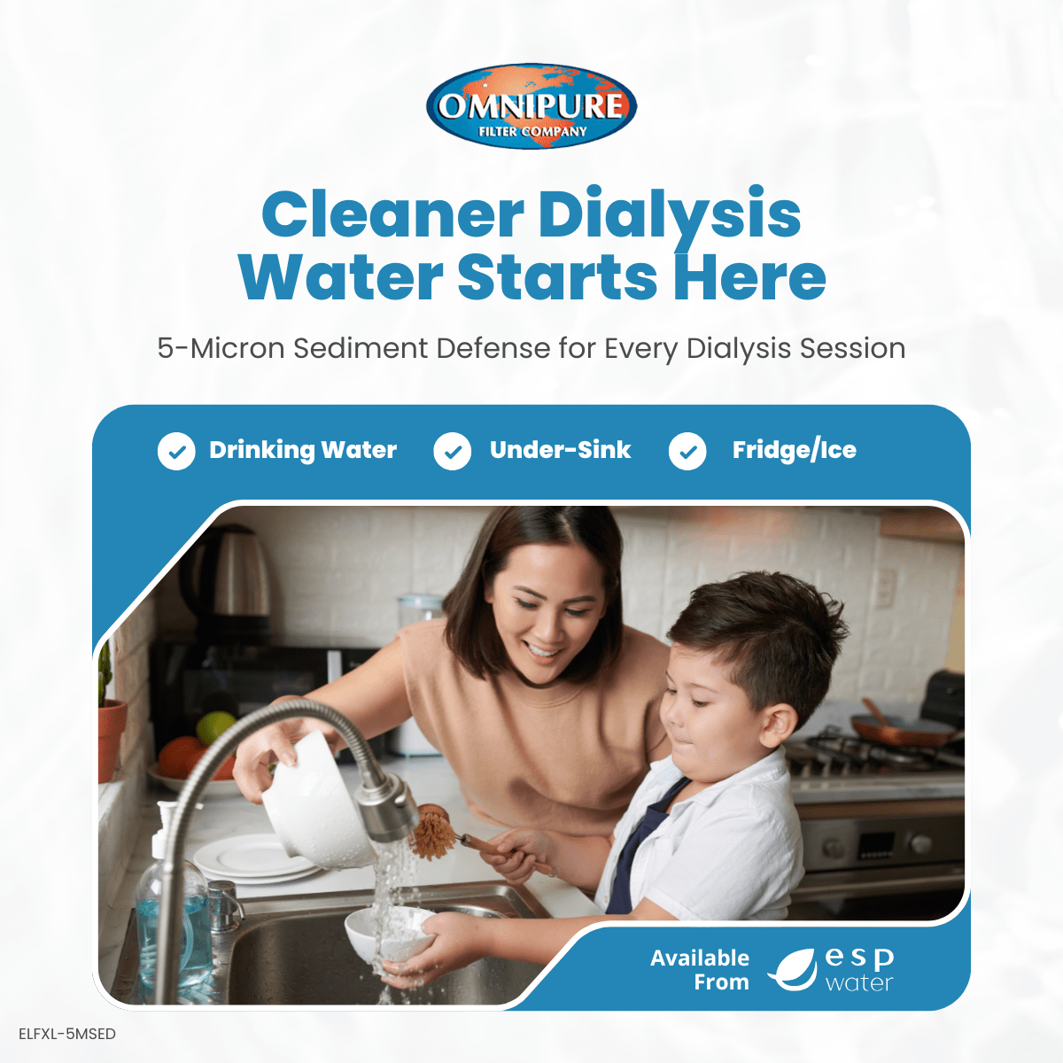 Omnipure ELF XL 5 Mic Sediment Filter for TabloCart Dialysis System ELFXL-5MSED - ESP Water